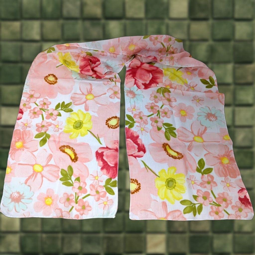 Vintage VINTAGE Greenbrier International Pink Floral Spring Polyester Scarf Wrap Shawl CP22 Pink Wrap Scarf Womens Girls 58.5" 11" VTG Size ONE SIZE - 1 Thumbnail