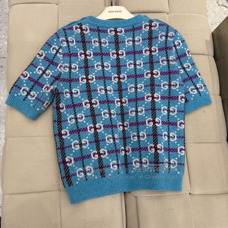 Gucci Gucci Blue double G full printed wool knitted short sleeve Size L / US 10 / IT 46 - 2 Thumbnail