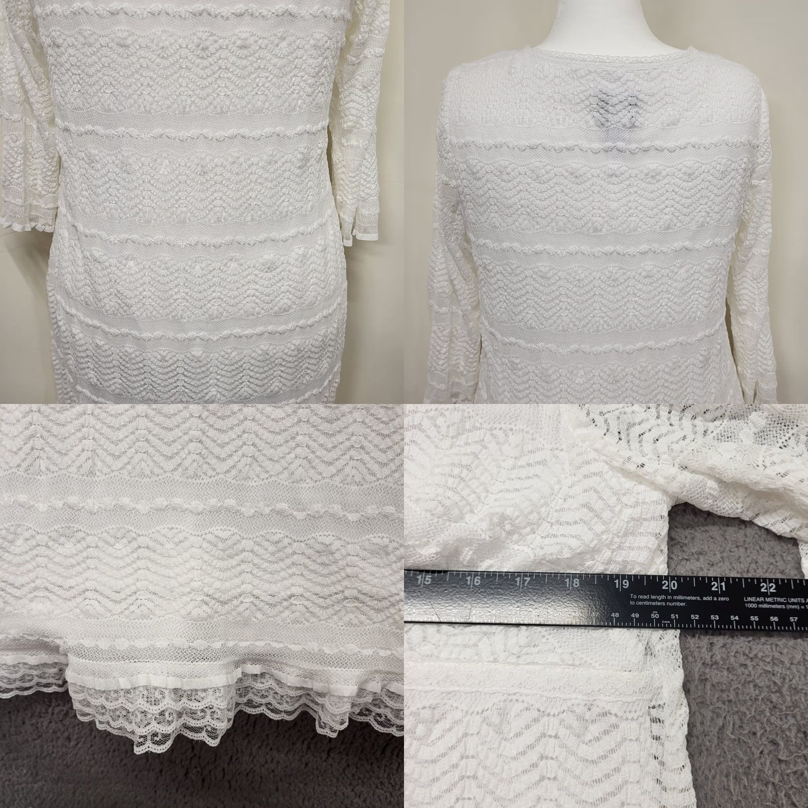 Vintage Rabbit Rabbit Rabbit White Lace Stretch Lined MIDI Dress Wedding Womens 14W Cap Sleeve V-Neck Short Sleeve Size XL / US 12-14 / IT 48-50 - 9 Thumbnail