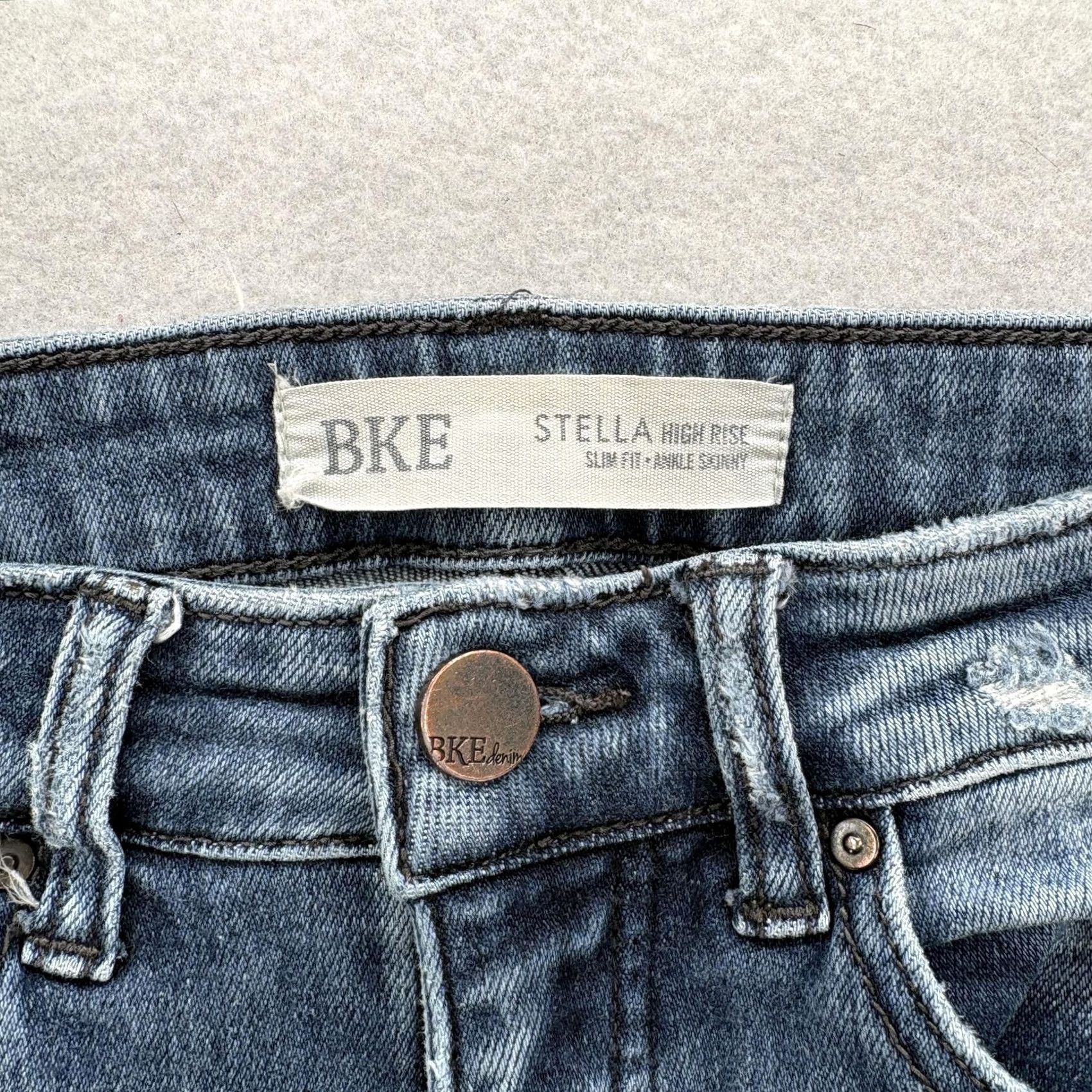 Vintage Buckle BKE Stella High Rise Ankle Skinny Jeans Womens 28 Blue Distressed Stretch Size 28" / US 6 / IT 42 - 4 Thumbnail