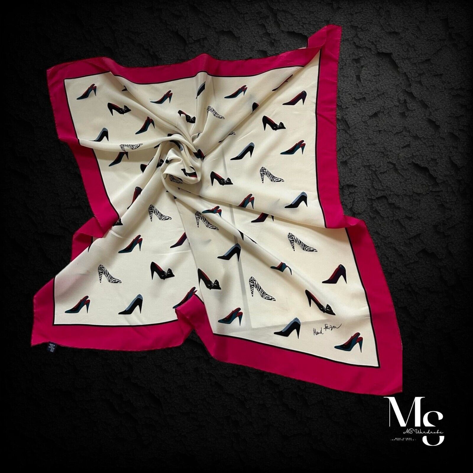 Other MAID FRIZON Ivory Shoes Print Scarf Silk 33.5"- 32.6” EX CD Size ONE SIZE - 2 Thumbnail