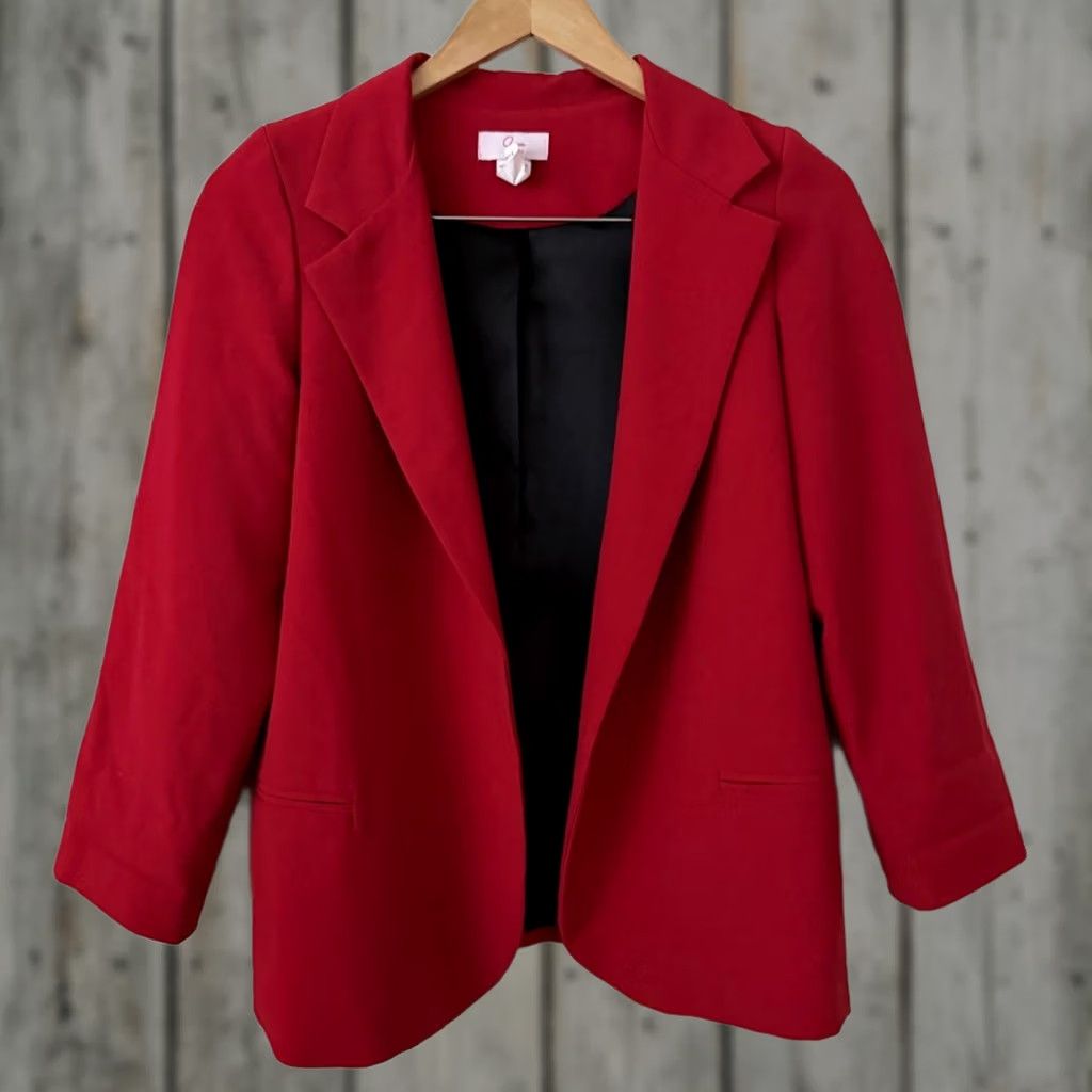 AQUA Aqua Blazer Womens XL Red/Black Lined Open Front Collared with Pocket Shirt/Office Basic Jacket Size XL / US 12-14 / IT 48-50 - 1 Thumbnail