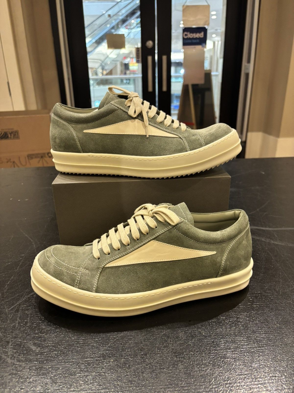 Rick Owens Suede Vintage Low Sneaker Celadon
