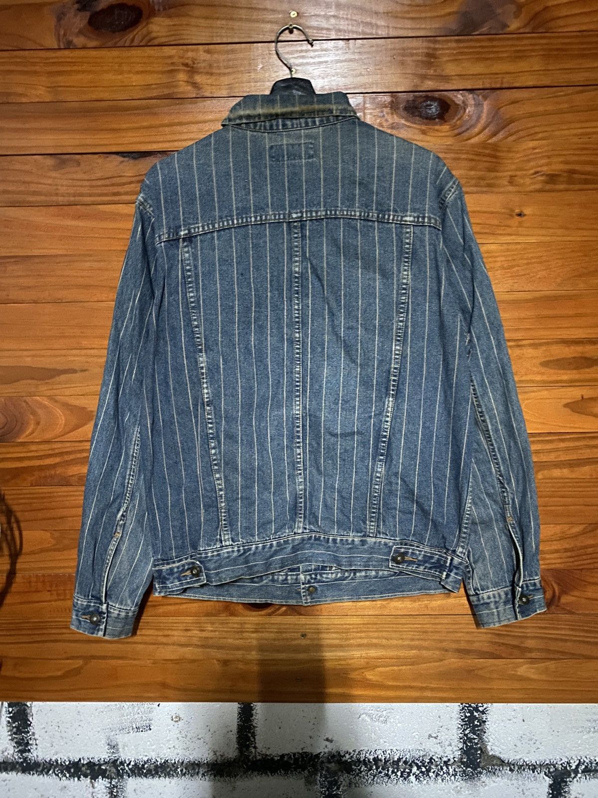 Japanese Brand Vintage Modern Gallery Pinstripe Denim Jacket – 90s Workwear Size US XL / EU 56 / 4 - 8 Thumbnail