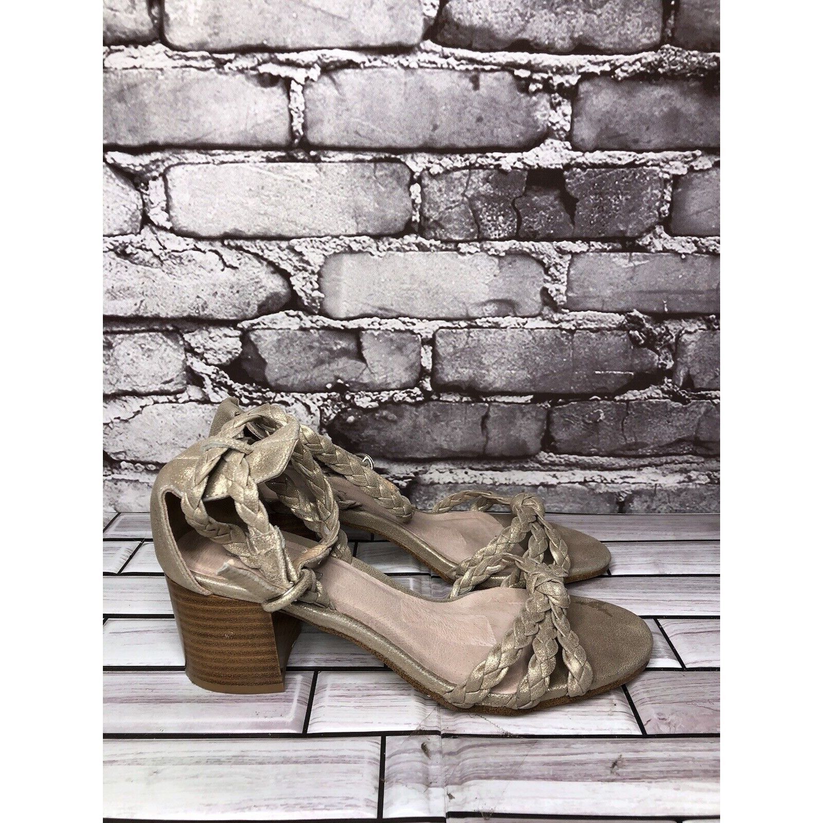 Other Silent D Raxiera Gold Braided Leather Block Heel Sandals Wom Size US 7.5 / IT 37.5 - 12 Thumbnail