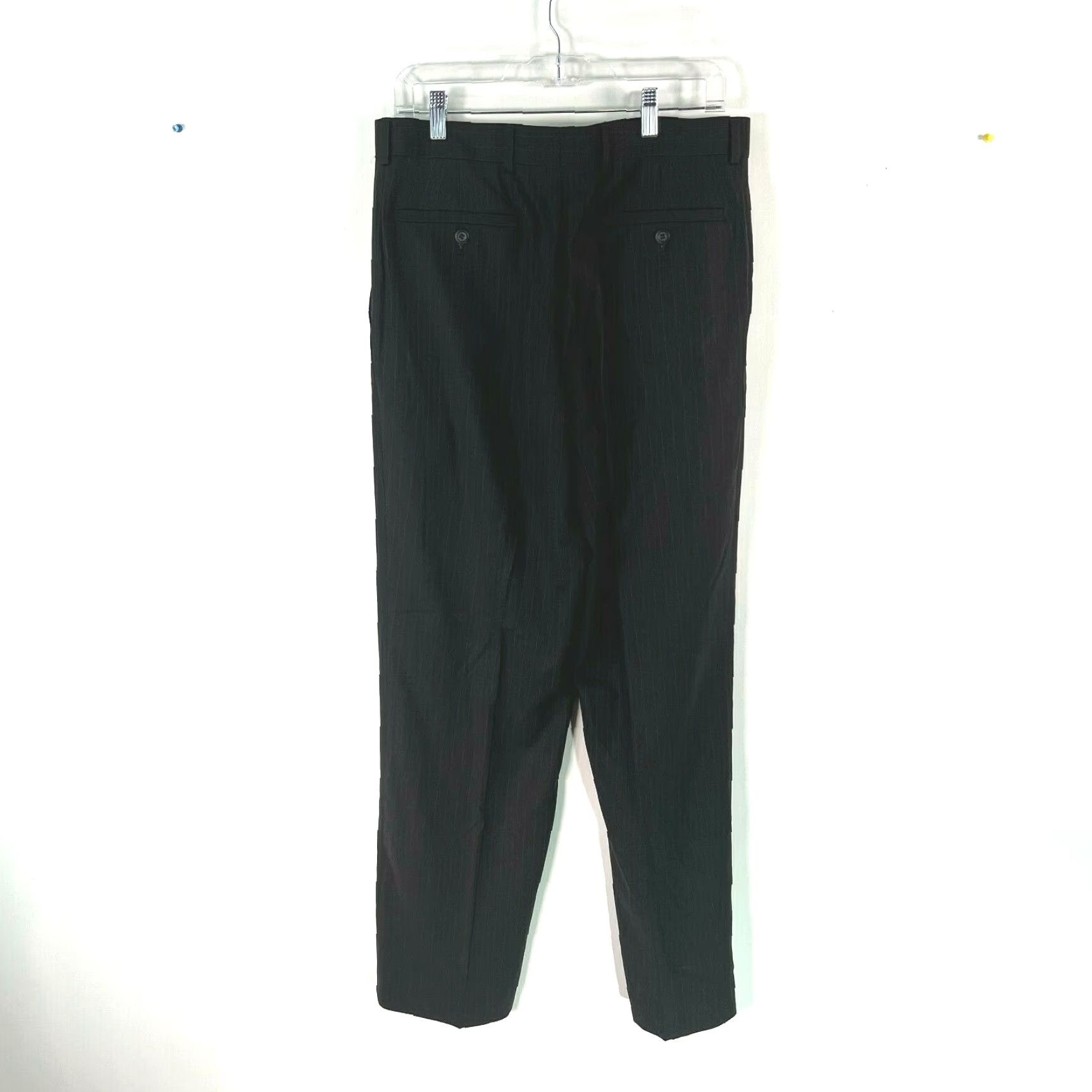 Vintage Louis Raphael Mens Flat Front Striped Black Dress Pants 34X32 Size US 34 / EU 50 - 2 Thumbnail