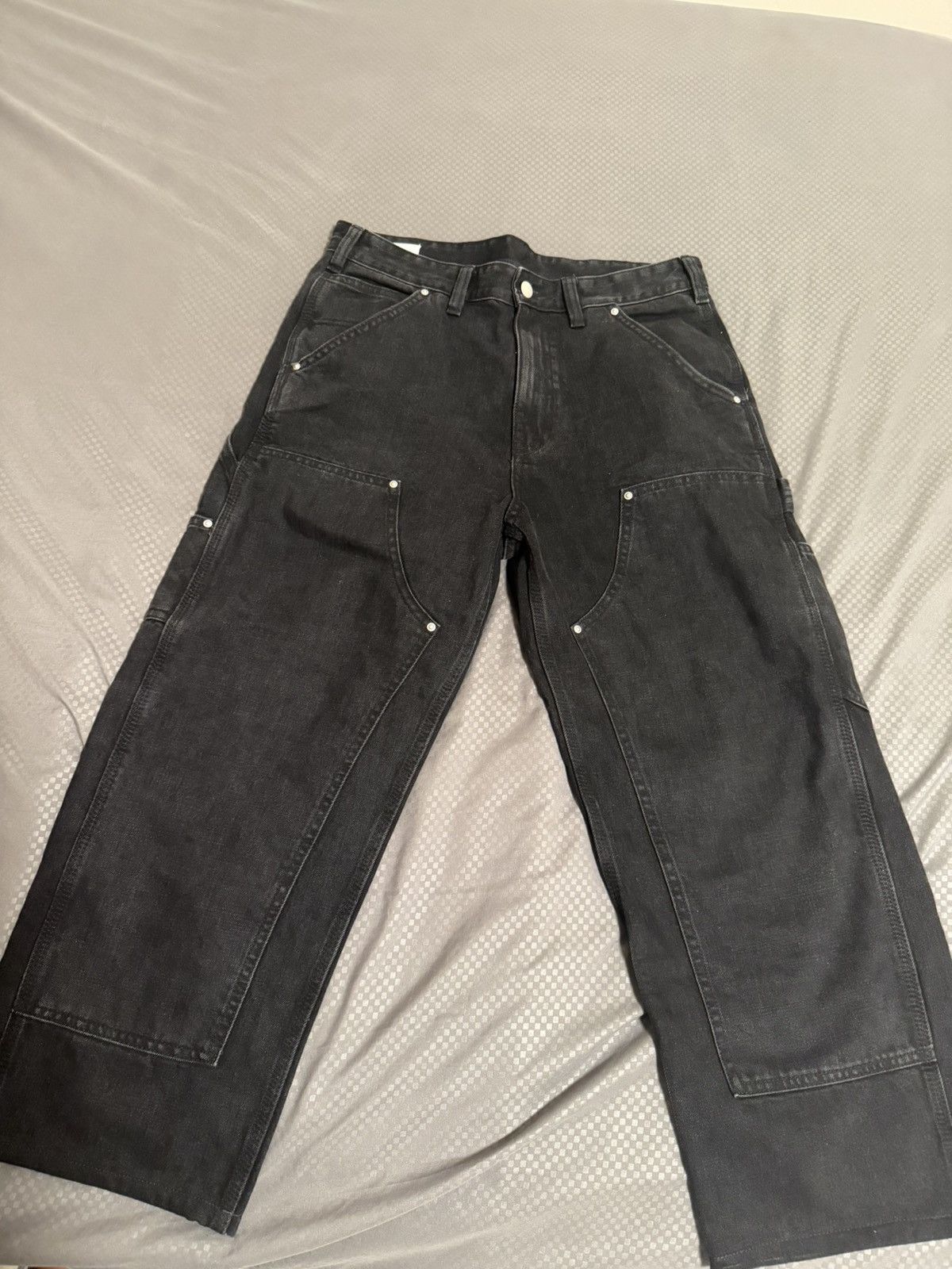 Zara Double Knee Studded Carpenter Pants (Black)