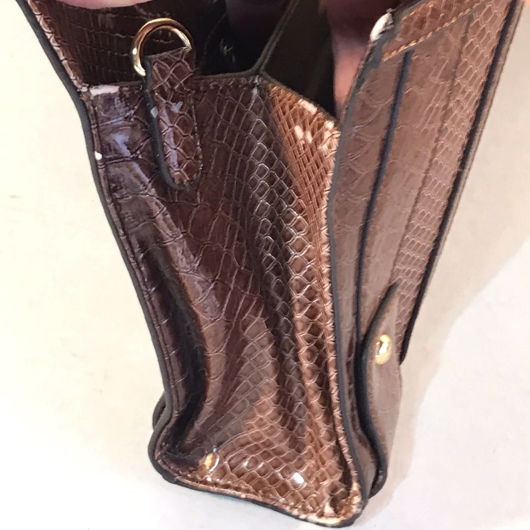 Crocs VINTAGE Big Buddha Brown Crocodile Embossed Leather Clutch Bag Women's Medium Party Casual Workwear Size ONE SIZE - 4 Thumbnail
