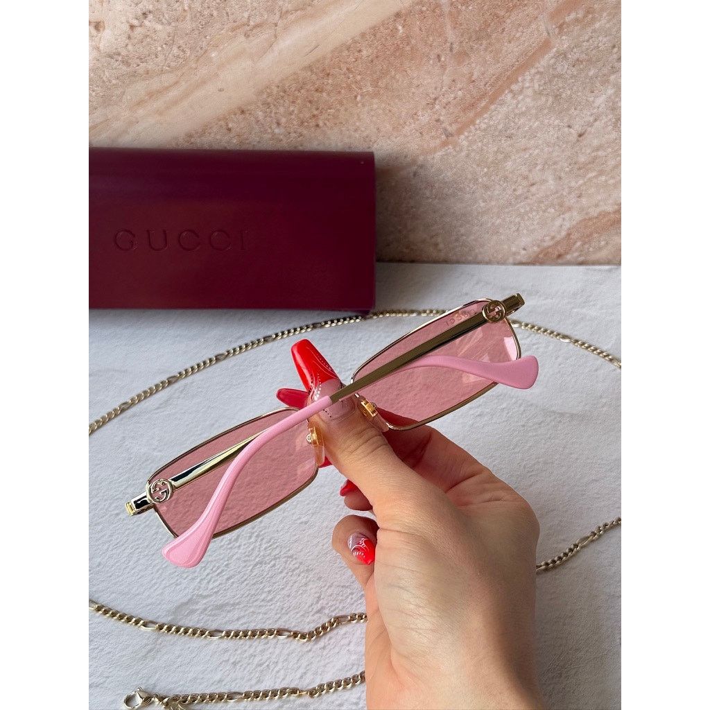 Gucci NEW Gucci GG1600S Gold Chain Pink Rectangule Sunglasses $650 Size ONE SIZE - 6 Thumbnail