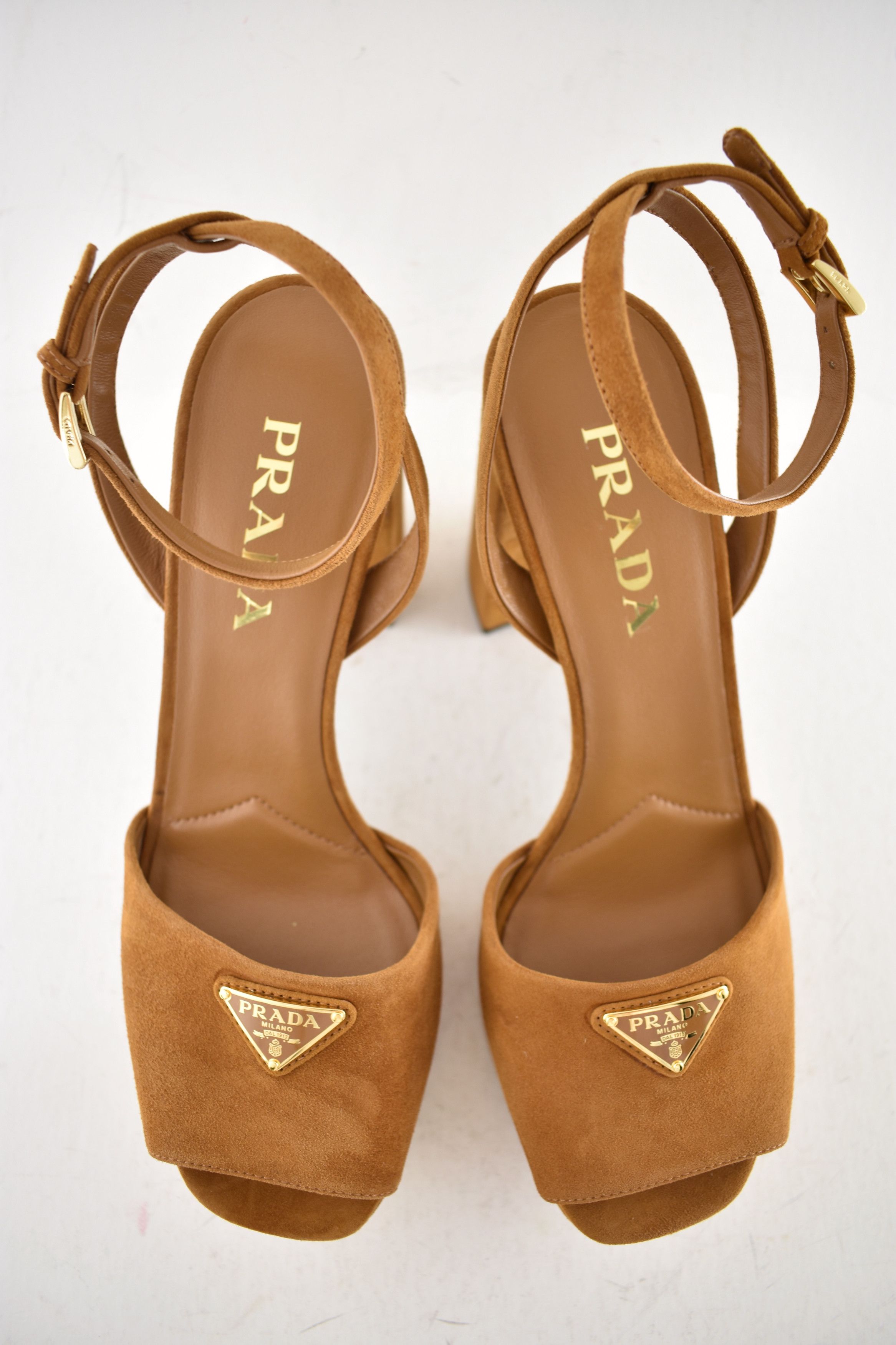Prada Prada 115 Cognac Suede Platform Sandal Block Heel Pump 38.5 Size US 8.5 / IT 38.5 - 13 Thumbnail