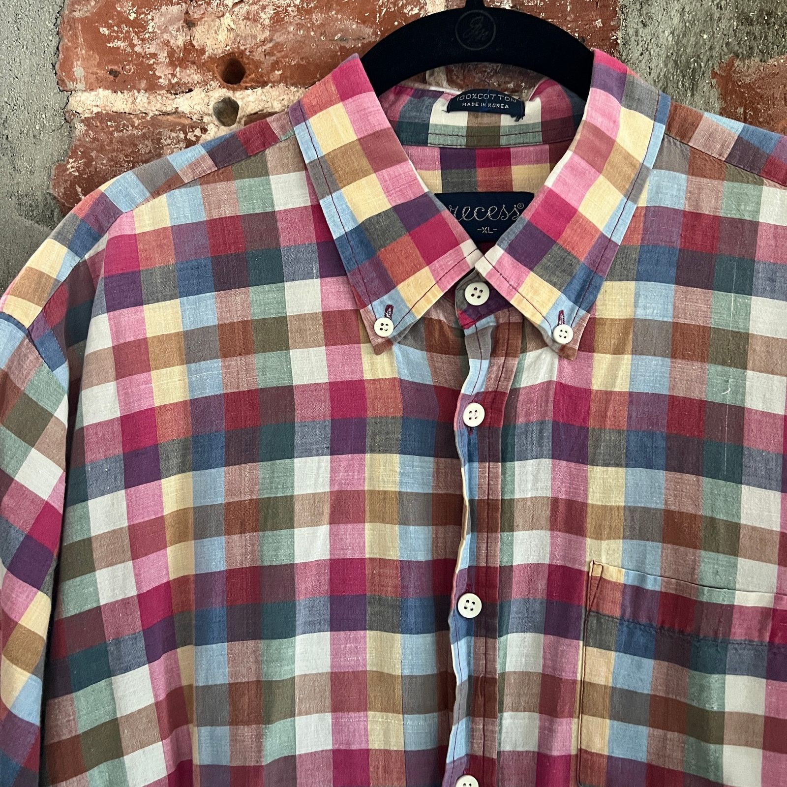 Vintage VTG Recess Men's SS Paper Thin Madras Shirt XL 23.5x30 Size US XL / EU 56 / 4 - 1 Thumbnail