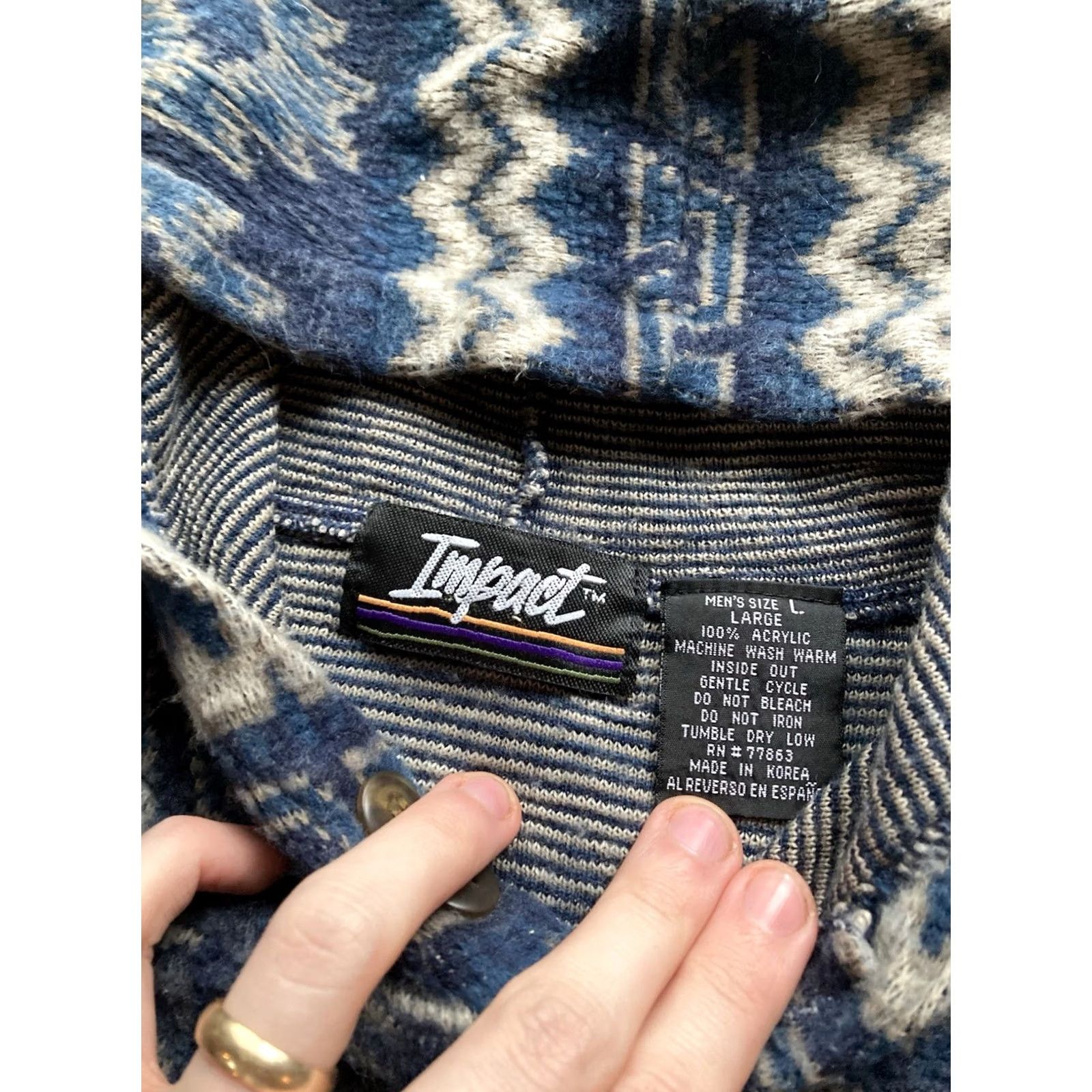 Vintage VINTAGE Impact Hoodie Size Large Aztec Blue Geometric 90s Fleece Size US L / EU 52-54 / 3 - 7 Thumbnail