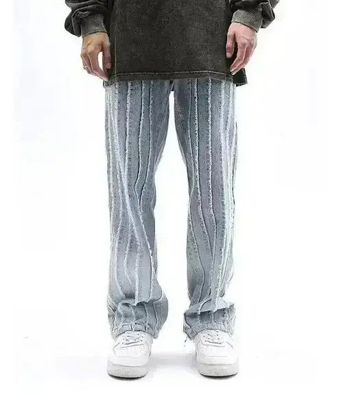 Japanese Brand Striped Baggy Flared Wide Leg Jeans y2k retro Size US 32 / EU 48 - 1 Thumbnail