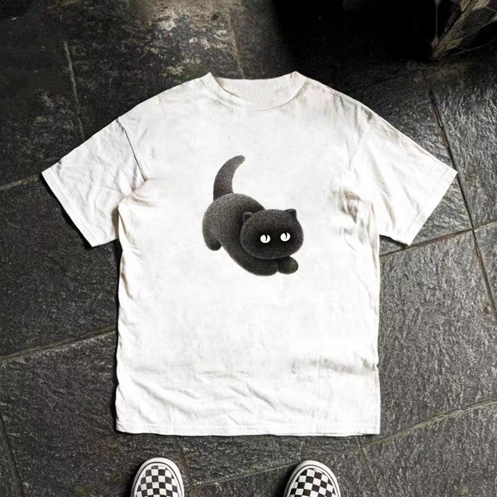Vintage White casual retro cute cat print t-shirt Size US L / EU 52-54 / 3 - 1 Thumbnail
