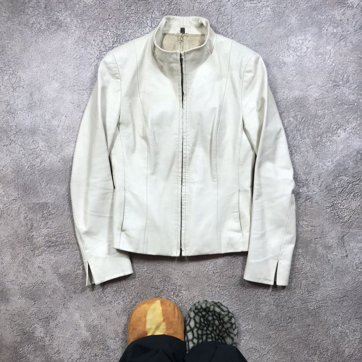 Vintage Vintage 90s Cream Zip Up Jacket Minimalist Streetwear Slim S Size S / US 4 / IT 40 - 1 Thumbnail