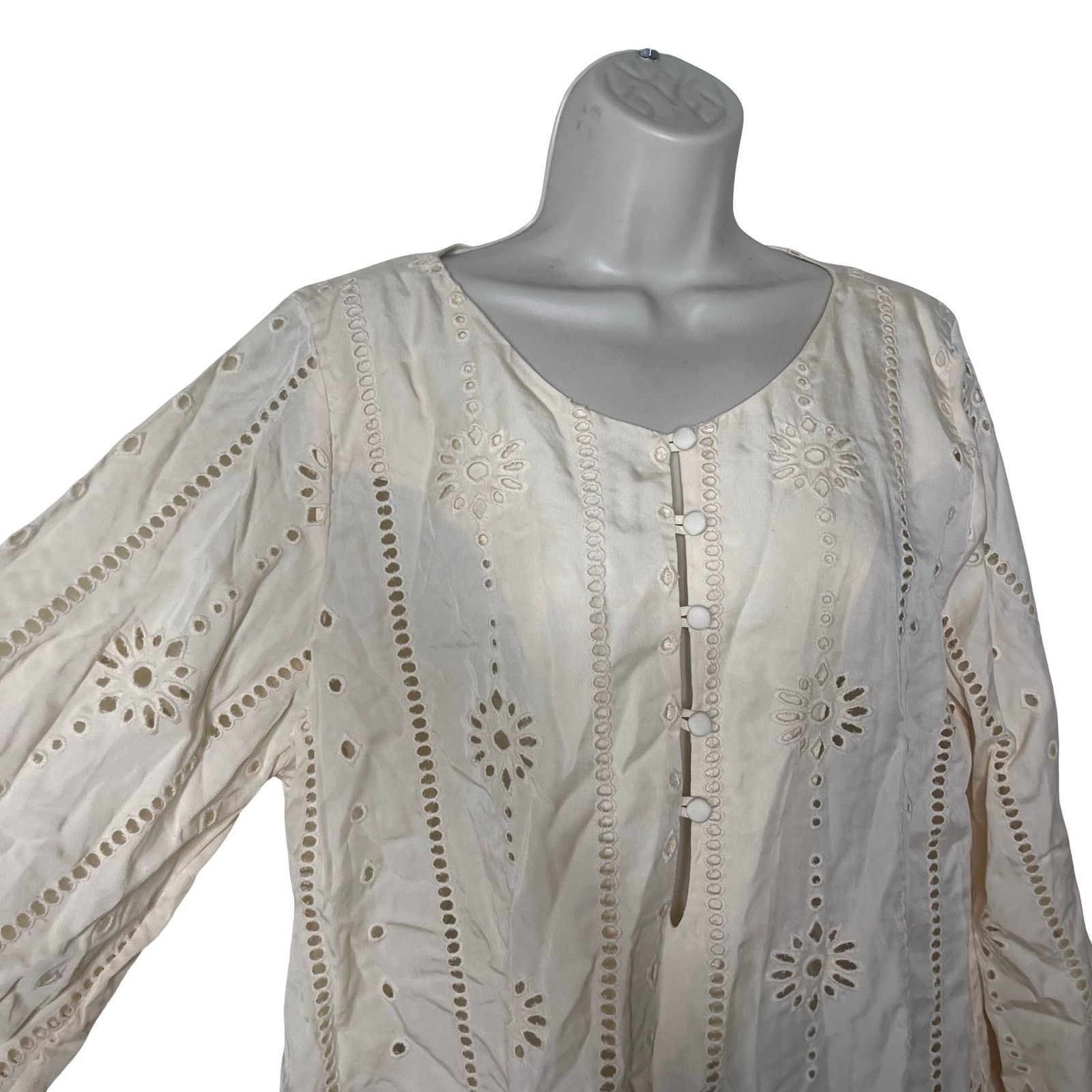 Other JUAN DE DIOS Lisa Cotton Eyelet Maxi Shirt in Beige Cream Size S / US 4 / IT 40 - 7 Thumbnail