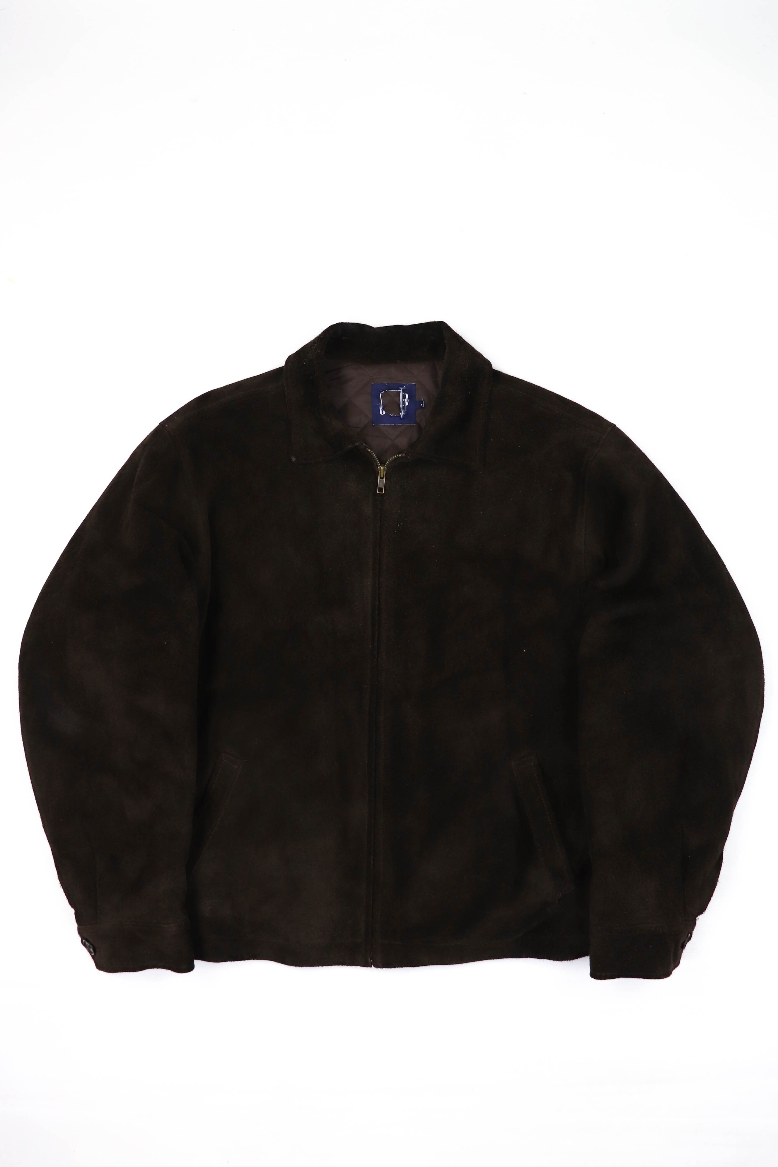 image of Gap Vintage 90's Dark Brown Suede Biker Jacket, Men's (Size Medium)