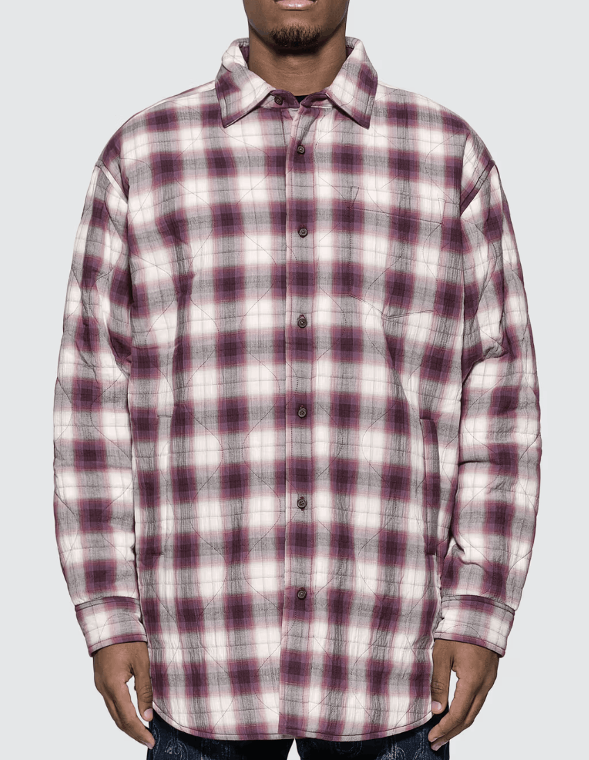 image of Acne Studios Plaid Quilted Overshirt Jacket in Red, Men's (Size XL)