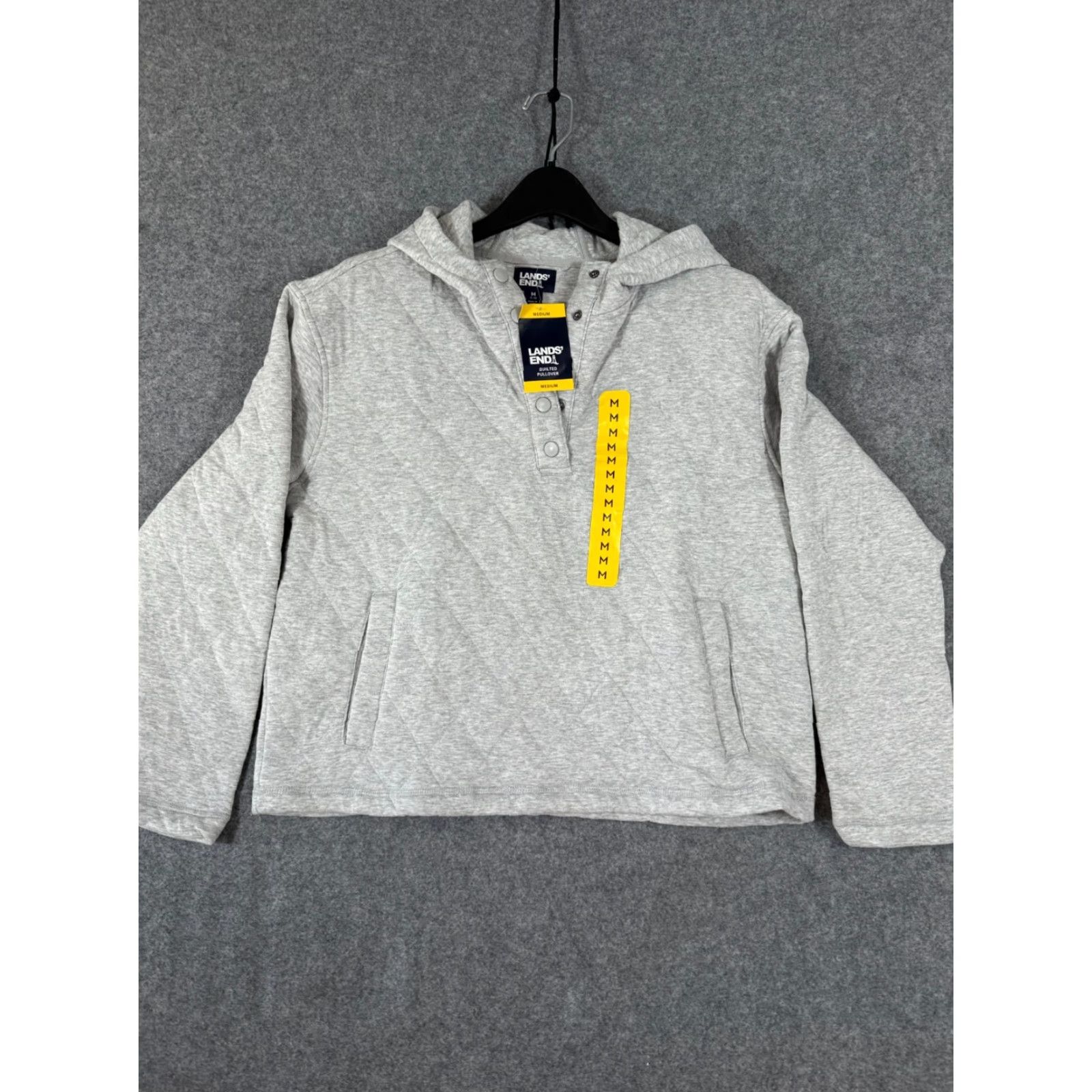 Lands' End Lands' End Quilted Pullover Hooded Sweatshirt Womens M(8-10) Grey Snap Front NWT Size M / US 6-8 / IT 42-44 - 3 Thumbnail