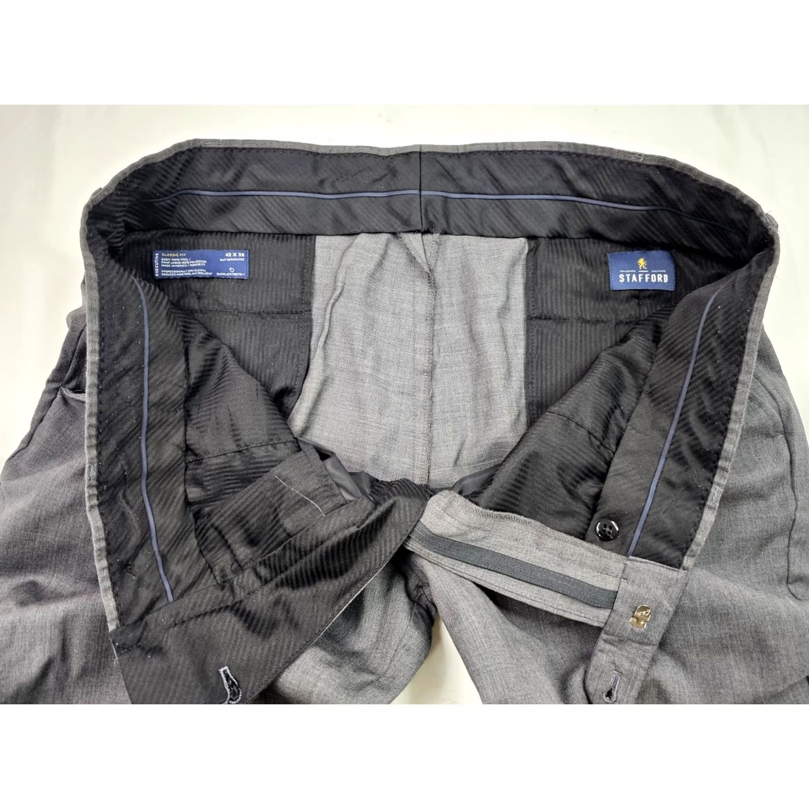 Stafford Stafford Executive 100% Wool Dress Pants Men 40x29 Gray Classic Fit Straight Front Size US 40 / EU 56 - 5 Thumbnail