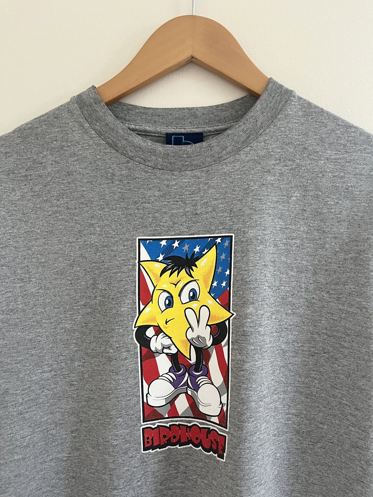 image of Hook Ups x Vintage 90’S Birdhouse Brian Sumner “Starman” T-Shirt in Grey, Men's (Size Medium)