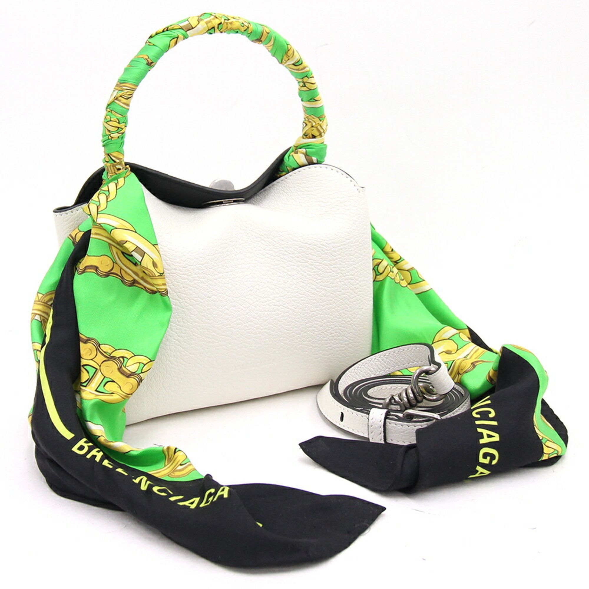 image of Balenciaga Handbag 570093 White Leather Shoulder Bag Scarf Muffler Women's Balenciaga
