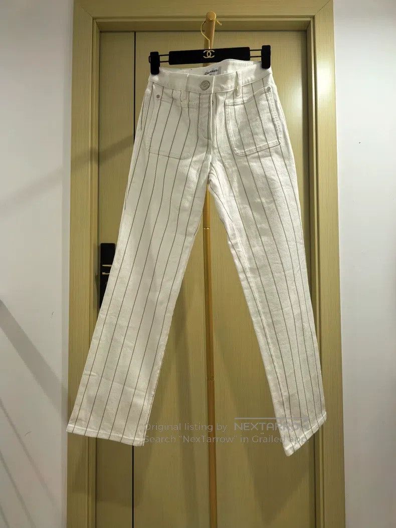 Chanel White striped jeans