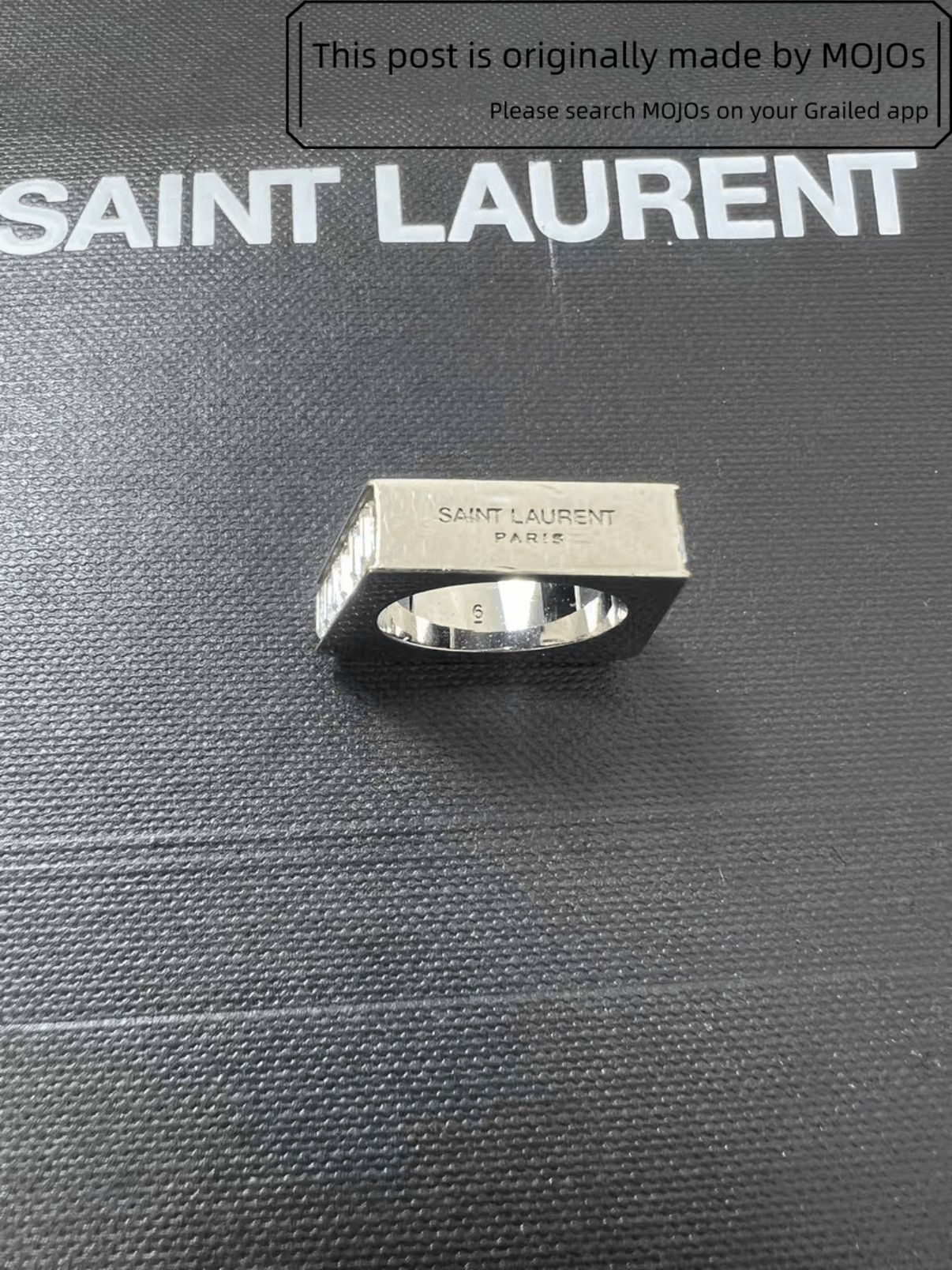 Sz 6 Saint Laurent Paris Silver Gem Ring mojos173011