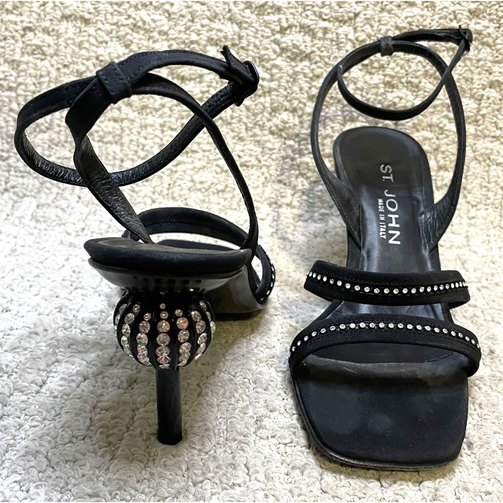 St. John St. John Black Rhinestone Sandals Shoes Womens 7B Evening Size US 7 / IT 37 - 2 Thumbnail