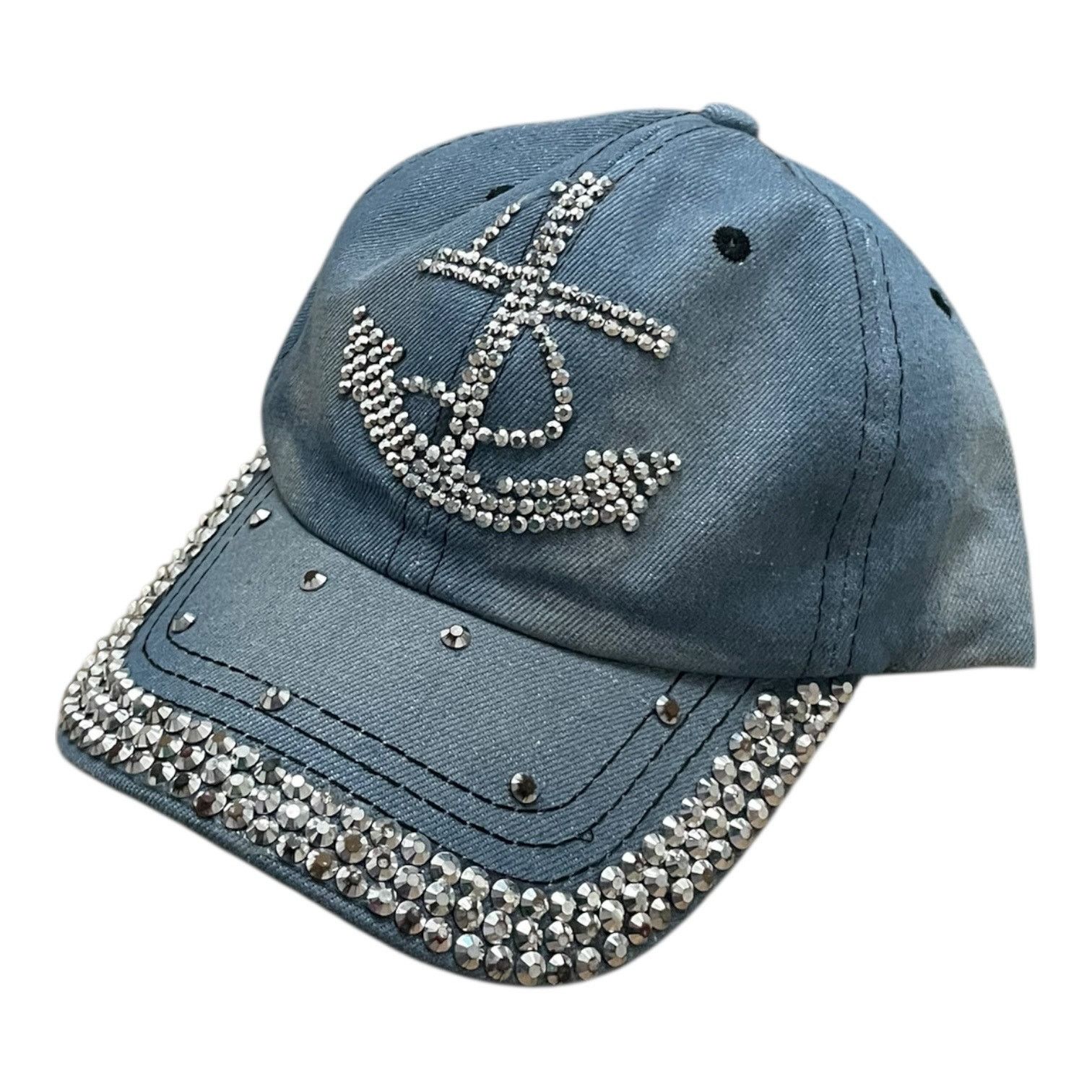 Other Denim Anchor Rhinestone Sequin Embellished Hat Size ONE SIZE - 2 Thumbnail