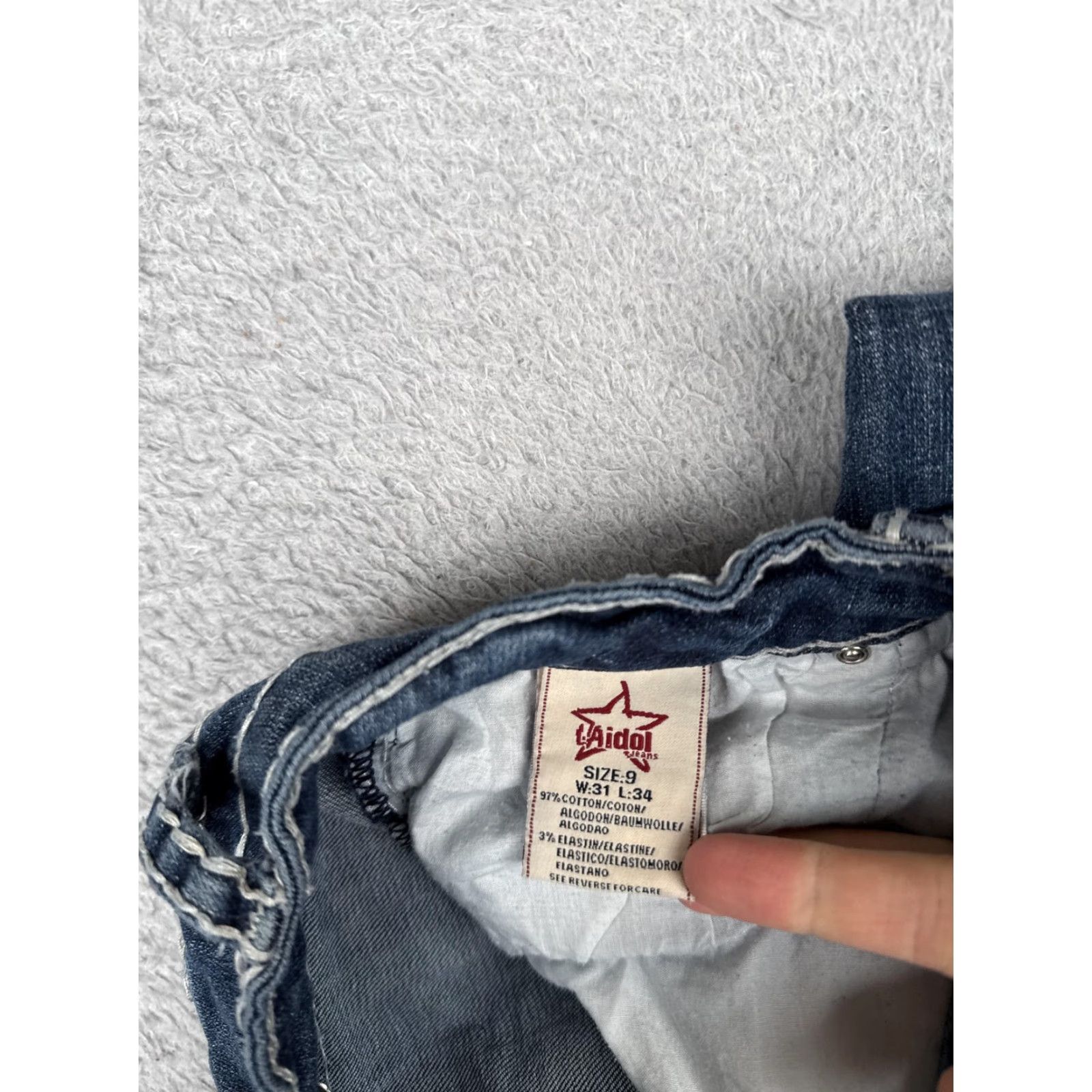 Vintage LA Idol Jeans Bootcut Juniors 9 Blue Medium Wash Low Rise Stretch 31x34 5-Pocket Denim Rhinestone Studded Womens Size 30" / US 8 / IT 44 - 7 Thumbnail