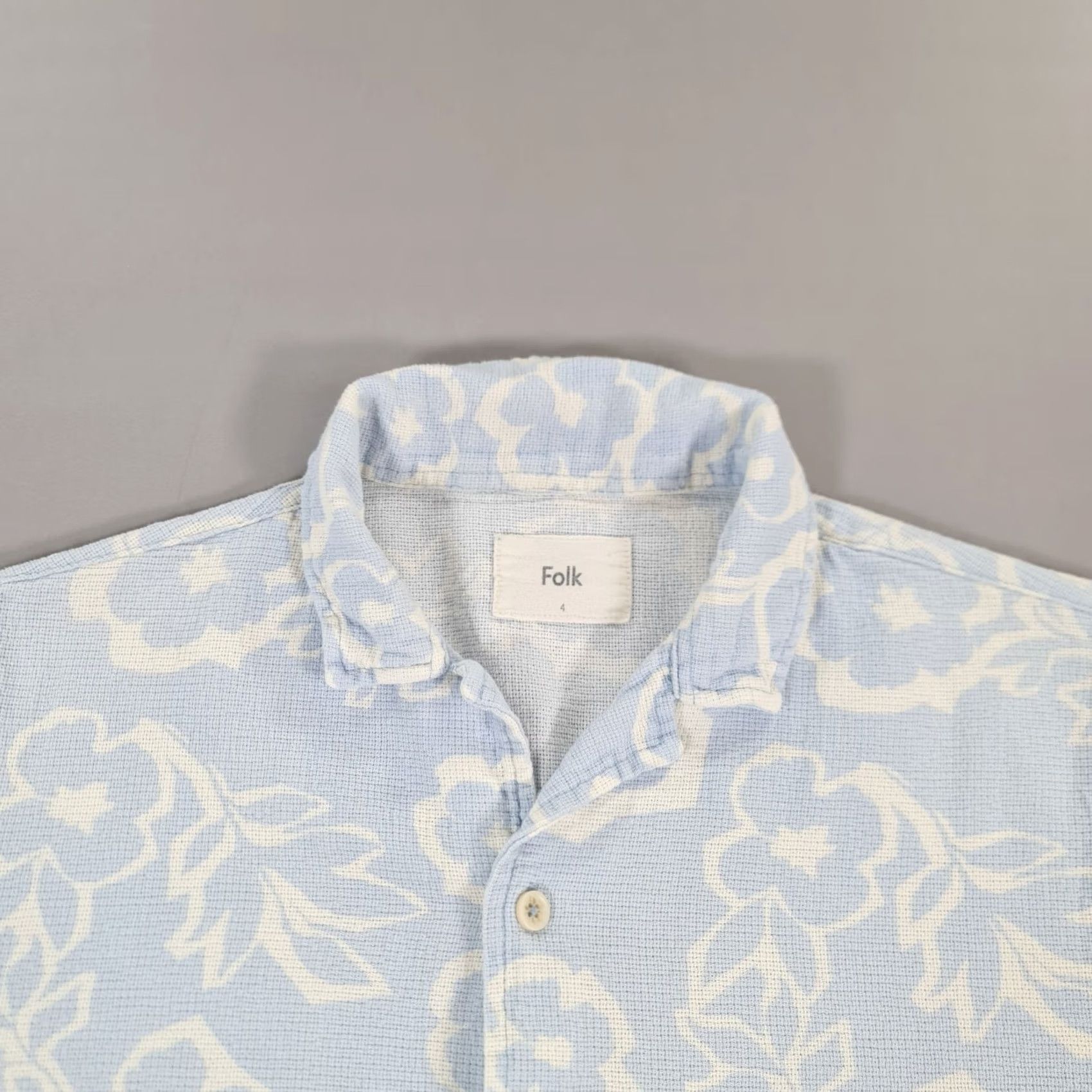 Folk Folk Shirt Blue Floral Short Sleeve Spread Collar Button-Up Men Large L Holiday Casual Travel Summer Cotton Size US L / EU 52-54 / 3 - 2 Thumbnail