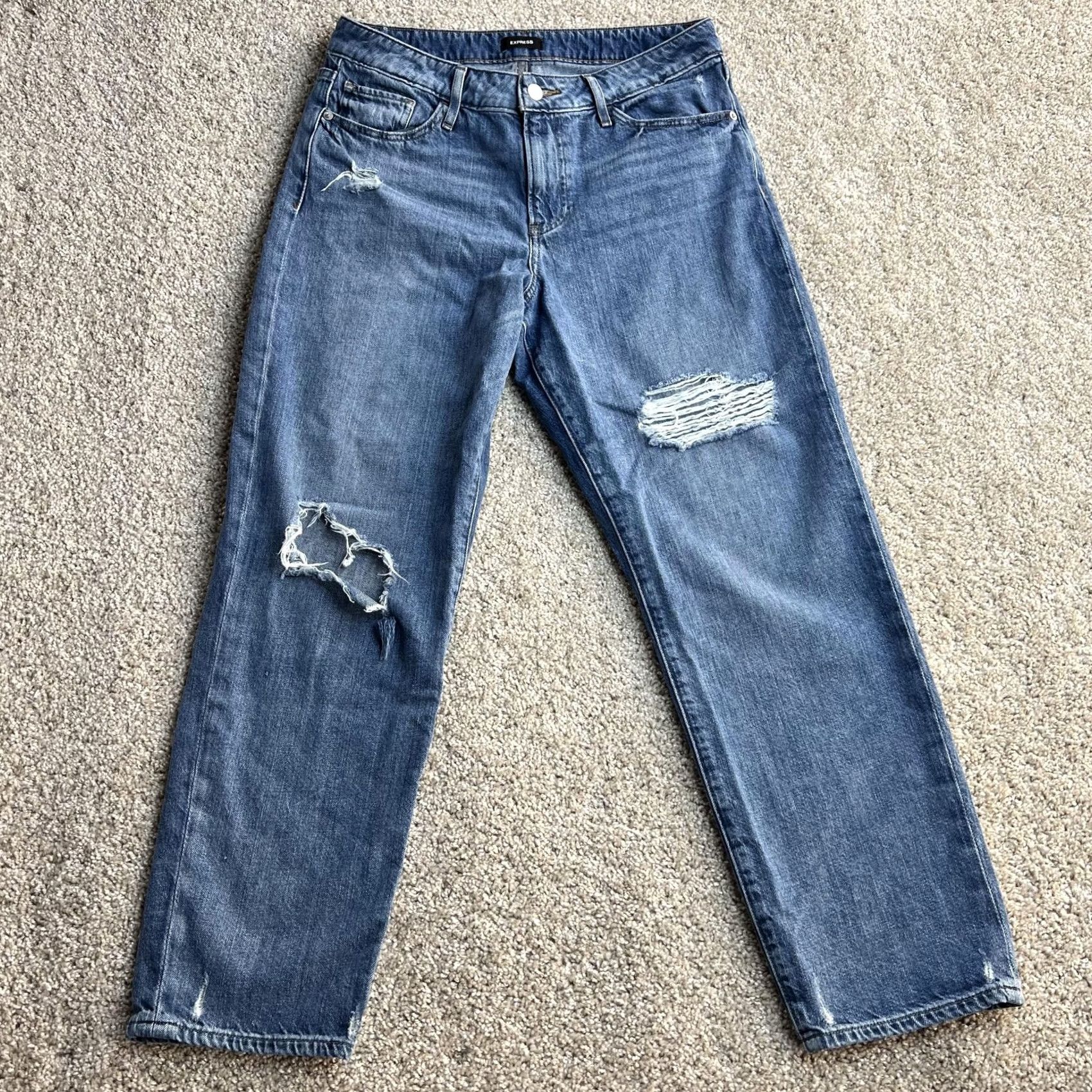 Express Express Boyfriend Jeans Womens 10R Relaxed Distressed Denim Mid Rise Blue Size 32" / US 10 / IT 46 - 3 Thumbnail
