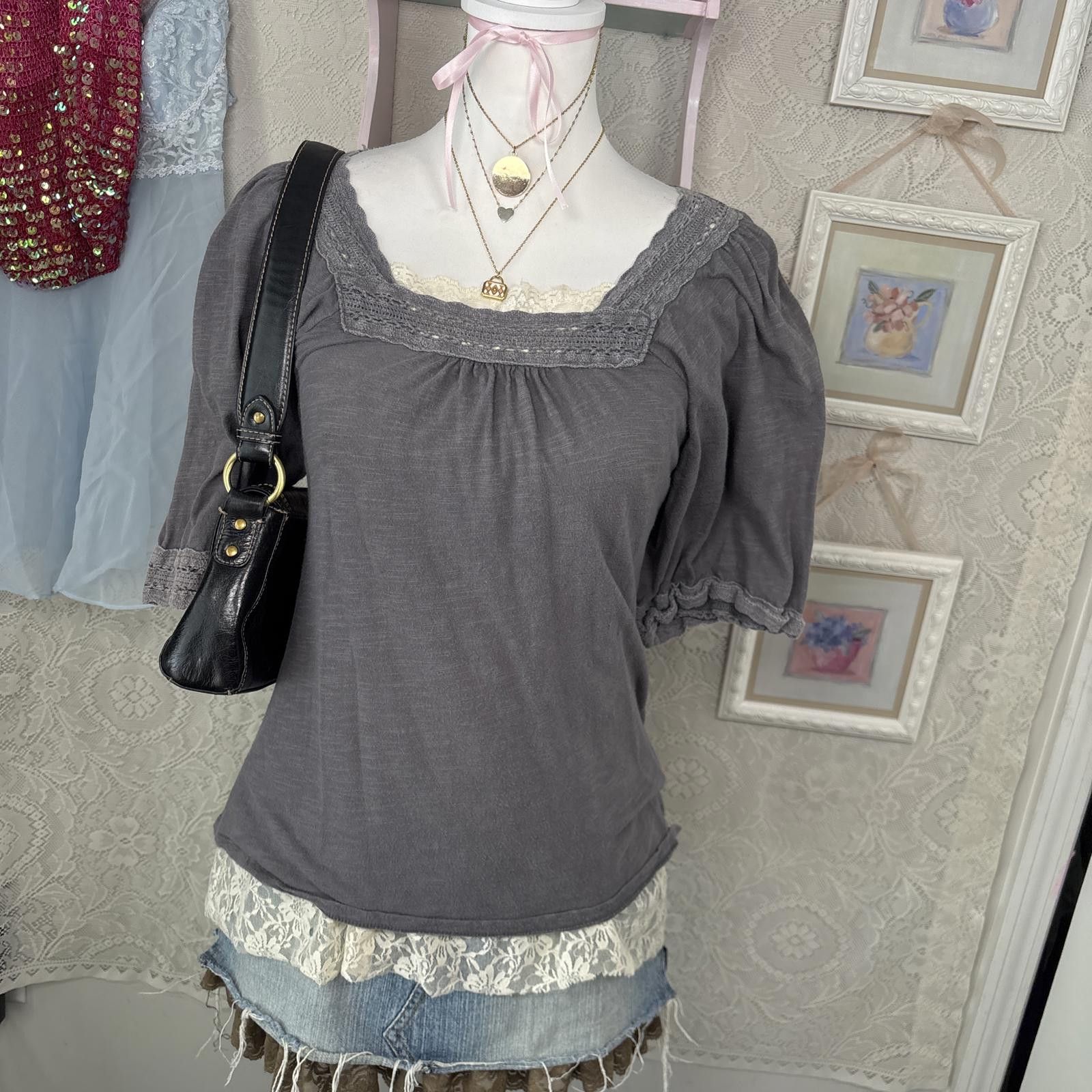 Mossimo y2k gray babydoll crochet mossimo top Size XS / US 0-2 / IT 36-38 - 4 Thumbnail