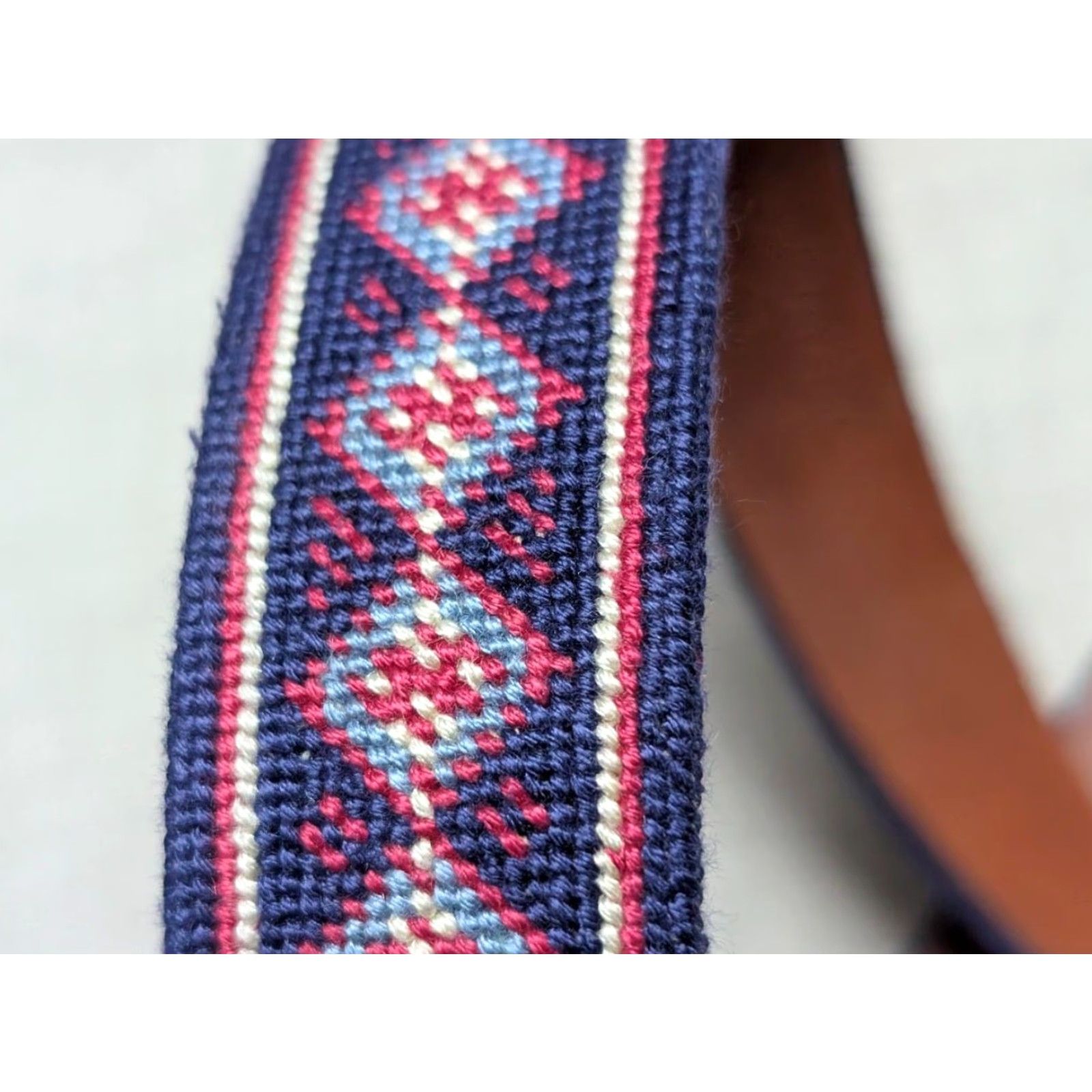 Brooks Brothers BROOKS BROTHERS belt Geometric Mens 40 blue needlepoint leather cotton Size 40 - 3 Thumbnail
