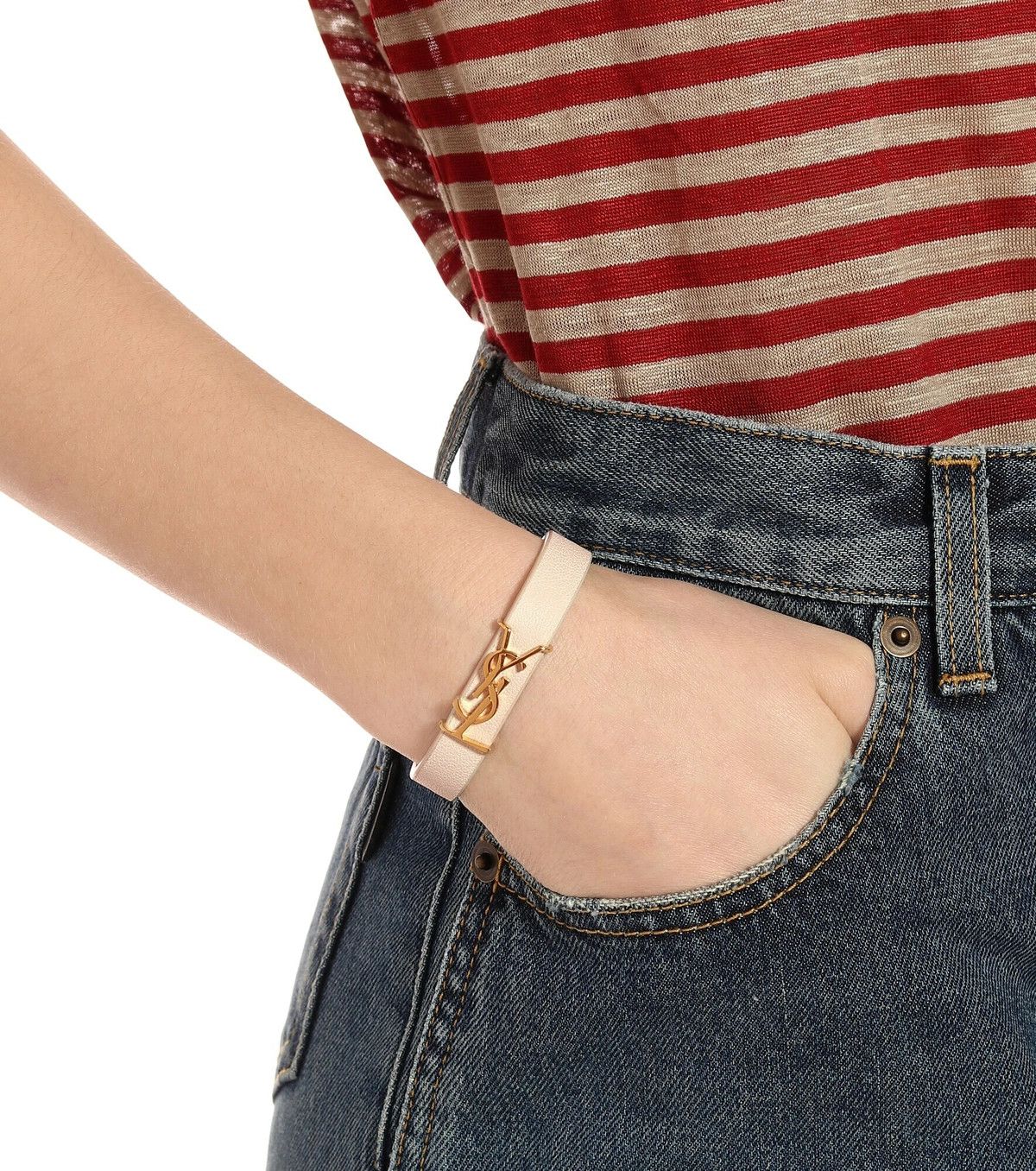 Saint Laurent Paris o1b1hav110125 Size: M / Double Wrap Bracelet Leather Beige Size ONE SIZE - 3 Thumbnail