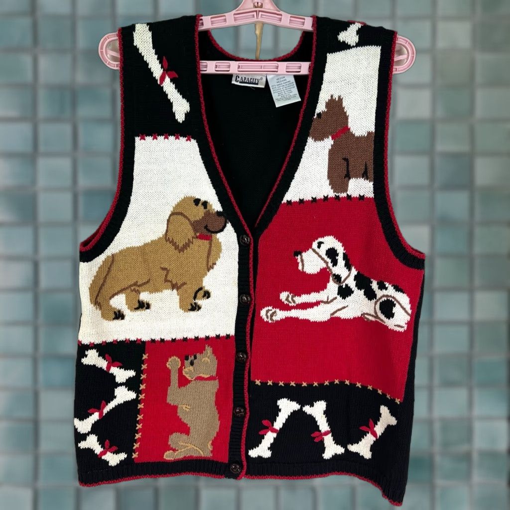 Vintage VINTAGE Capacity Women's Vest Adult Medium Black Dog Bone Knit Sleeveless V-Neck Womens Size M / US 6-8 / IT 42-44 - 1 Thumbnail