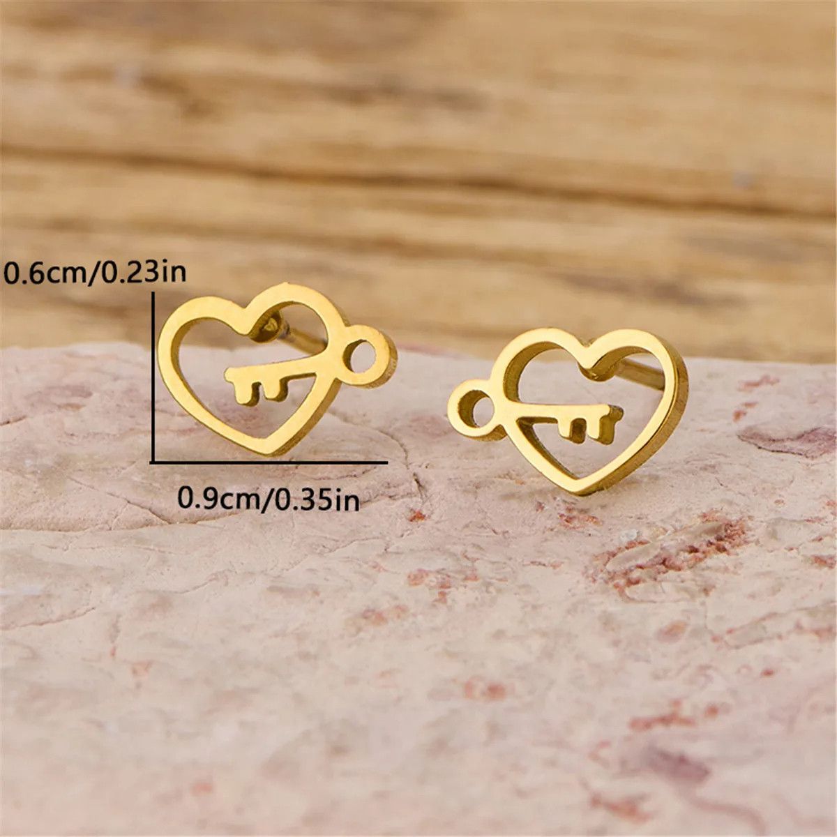 Jewelry Heart Key Mini Stud Earrings Charm Earring Gift Size ONE SIZE - 3 Thumbnail