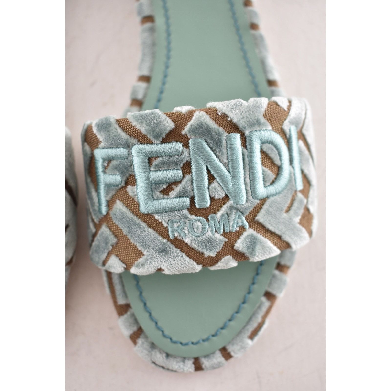 Fendi Fendi Sunshine Velvet FF Logo Menta Green Mule Slide 40 Size US 10 / IT 40 - 8 Thumbnail
