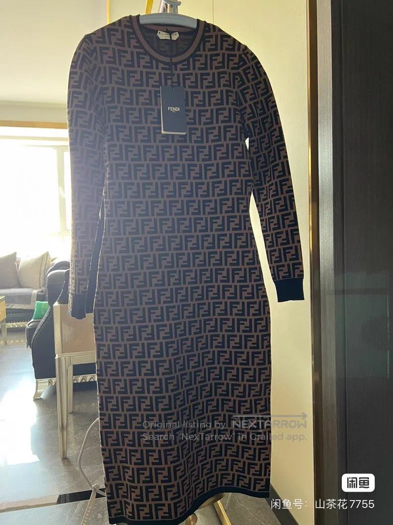 Fendi Fendi Classic Monogram Dress, Coffee Background with Black Size XS / US 0-2 / IT 36-38 - 2 Thumbnail
