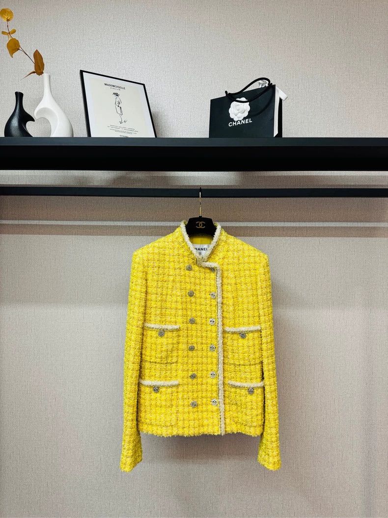Chanel Chick yellow stand-up collar tweed jacket 2504-Nexta