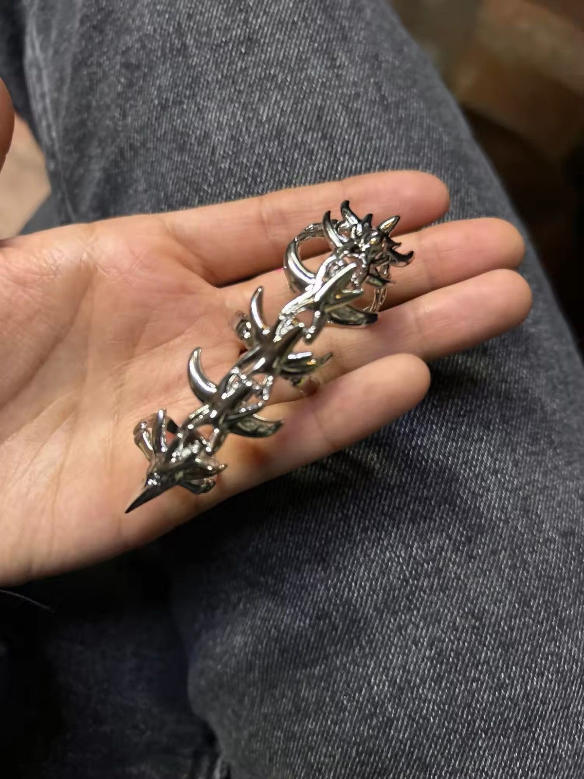 Jewelry × Vintage Cool Punk Cyberpunk Skeleton Spike Metal Ring Size ONE SIZE - 7 Thumbnail