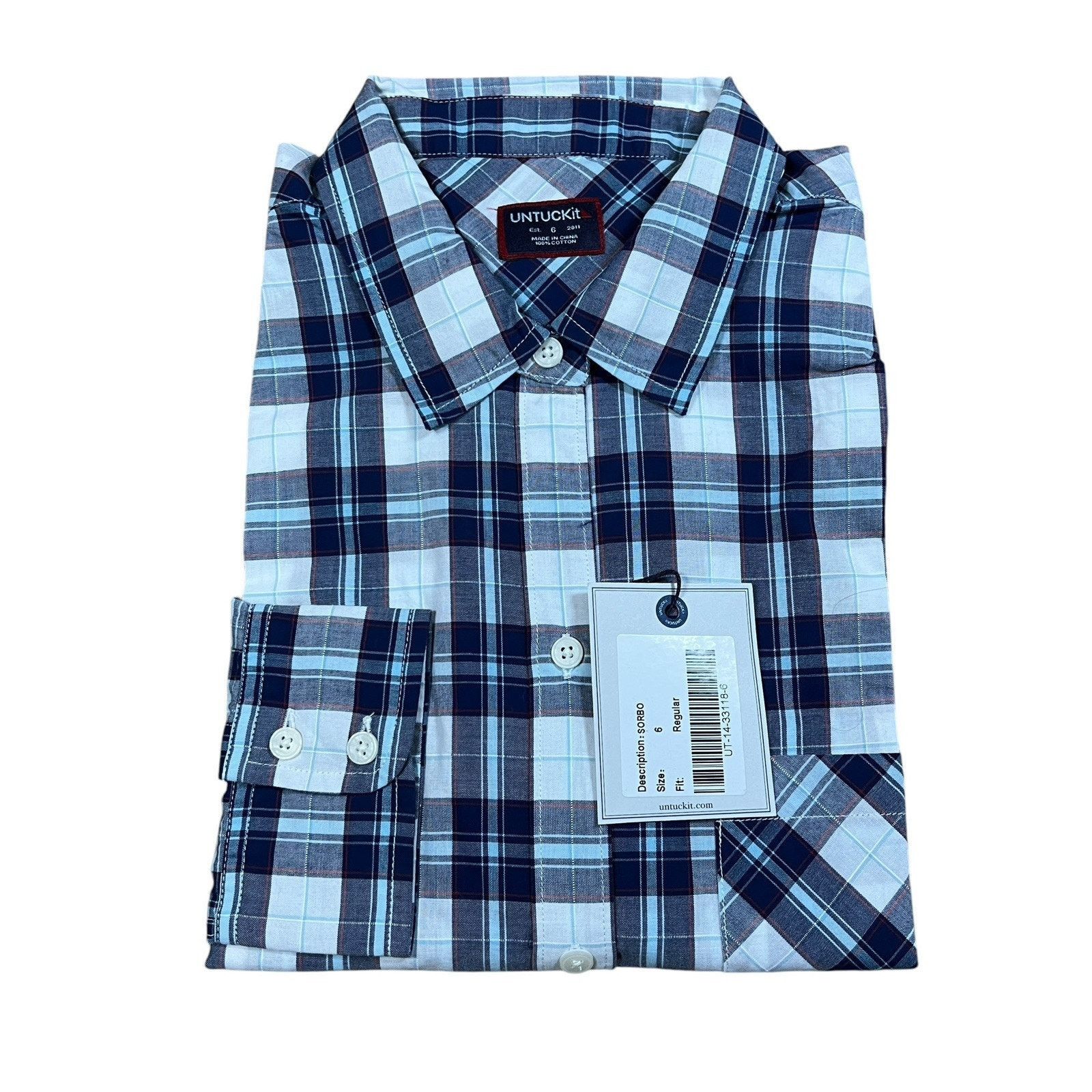 UNTUCKit UNTUCKit Size 6 Sorbo Plaid Long Sleeve Blue White Shirt Size M / US 6-8 / IT 42-44 - 4 Thumbnail