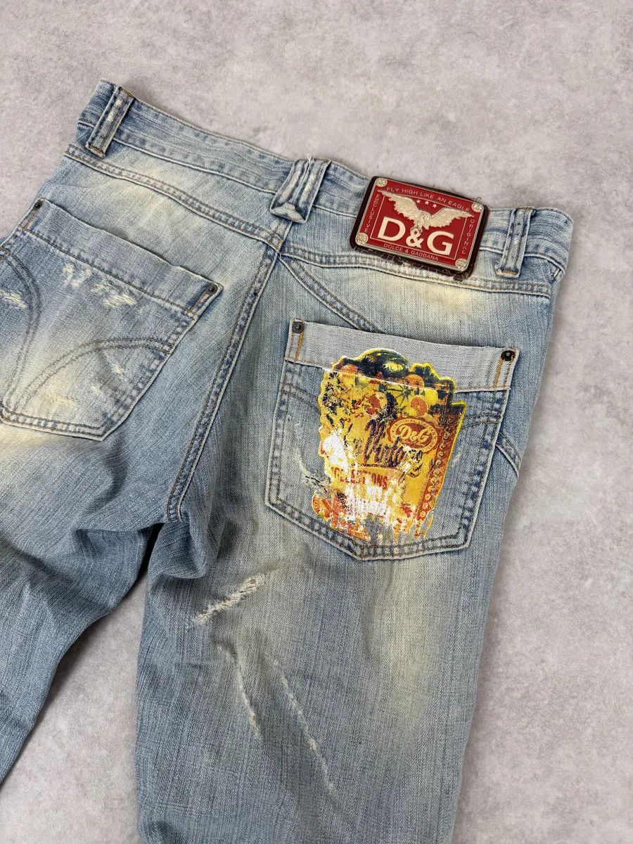 Dolce & Gabbana AW2006 Dolce & Gabbana Yellow Printed Blue Distressed Denim Jeans Size US 31 - 10 Thumbnail