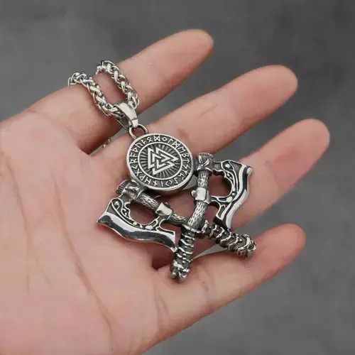 Other Men's Stainless Steel Exquisite Double Axe Pendant Necklace Size ONE SIZE - 4 Thumbnail