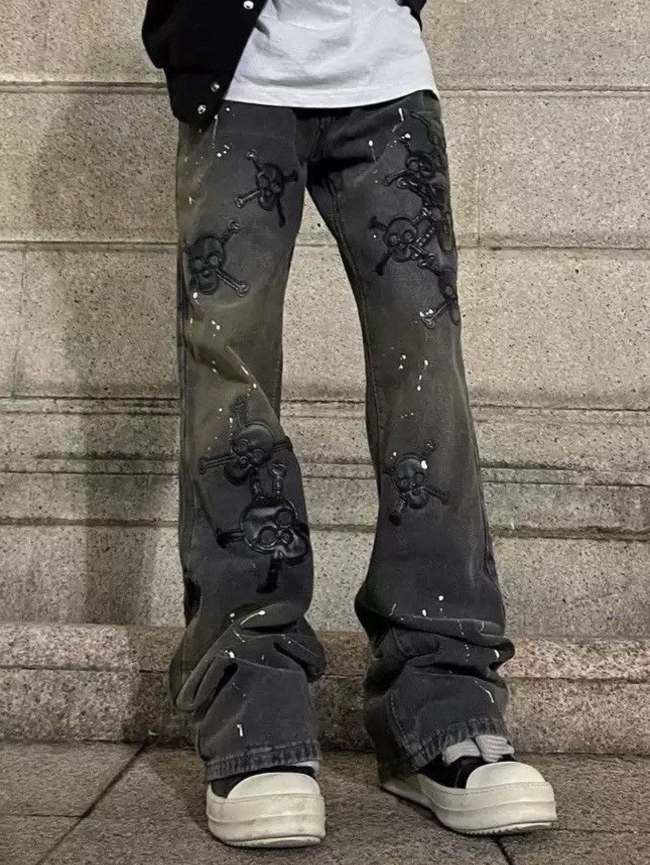 Japanese Brand × Vintage Avant garde retro skull paint splattered jeans pants Size US 32 / EU 48 - 2 Thumbnail