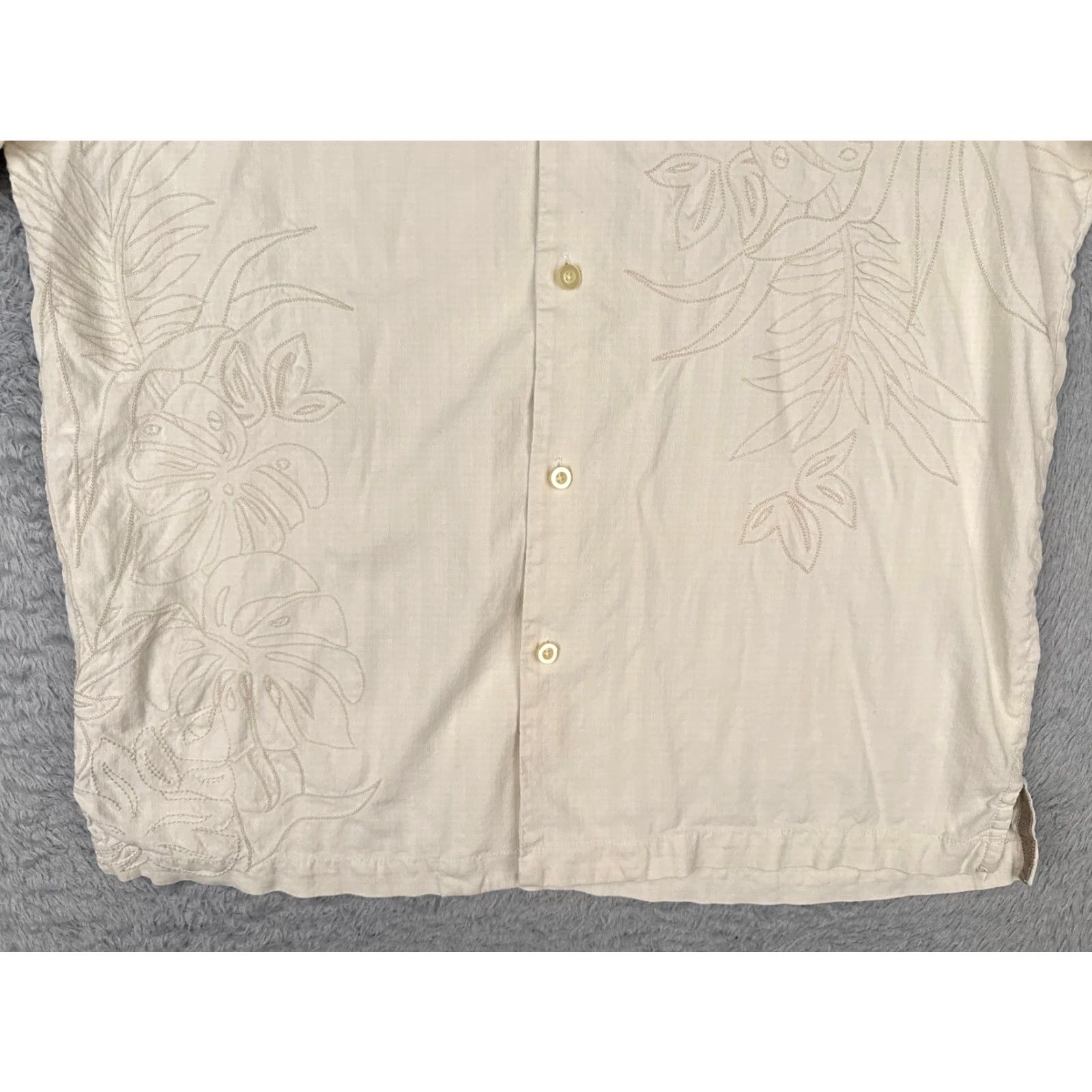 Tommy Bahama Tommy Bahama Shirt Men Large Ivory Embroidered Floral Silk Button-Up Hawaiian Beach Designer Size US L / EU 52-54 / 3 - 5 Thumbnail
