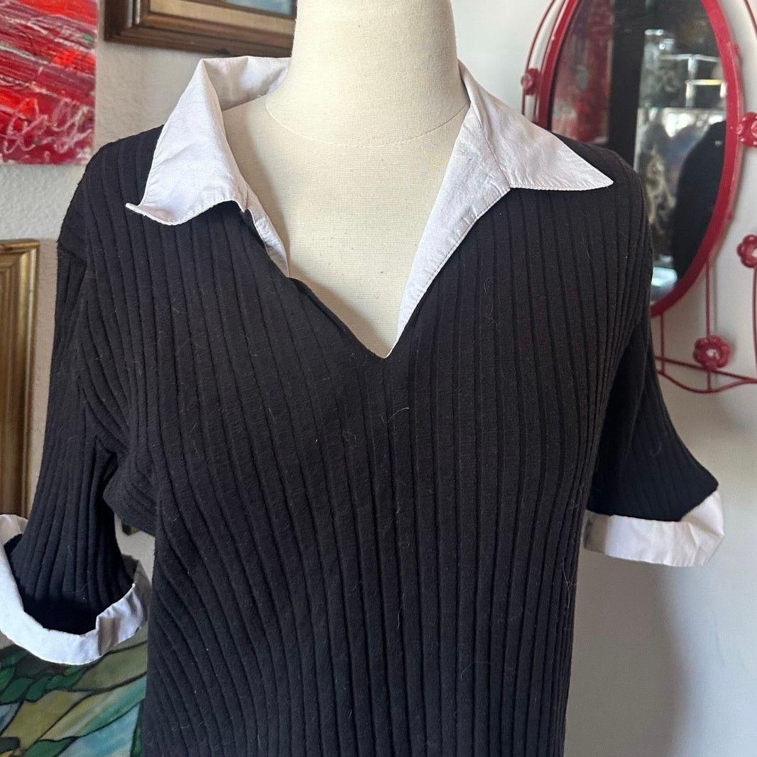 Other active ribbed black white knit blouse layered shirt Size L / US 10 / IT 46 - 3 Thumbnail