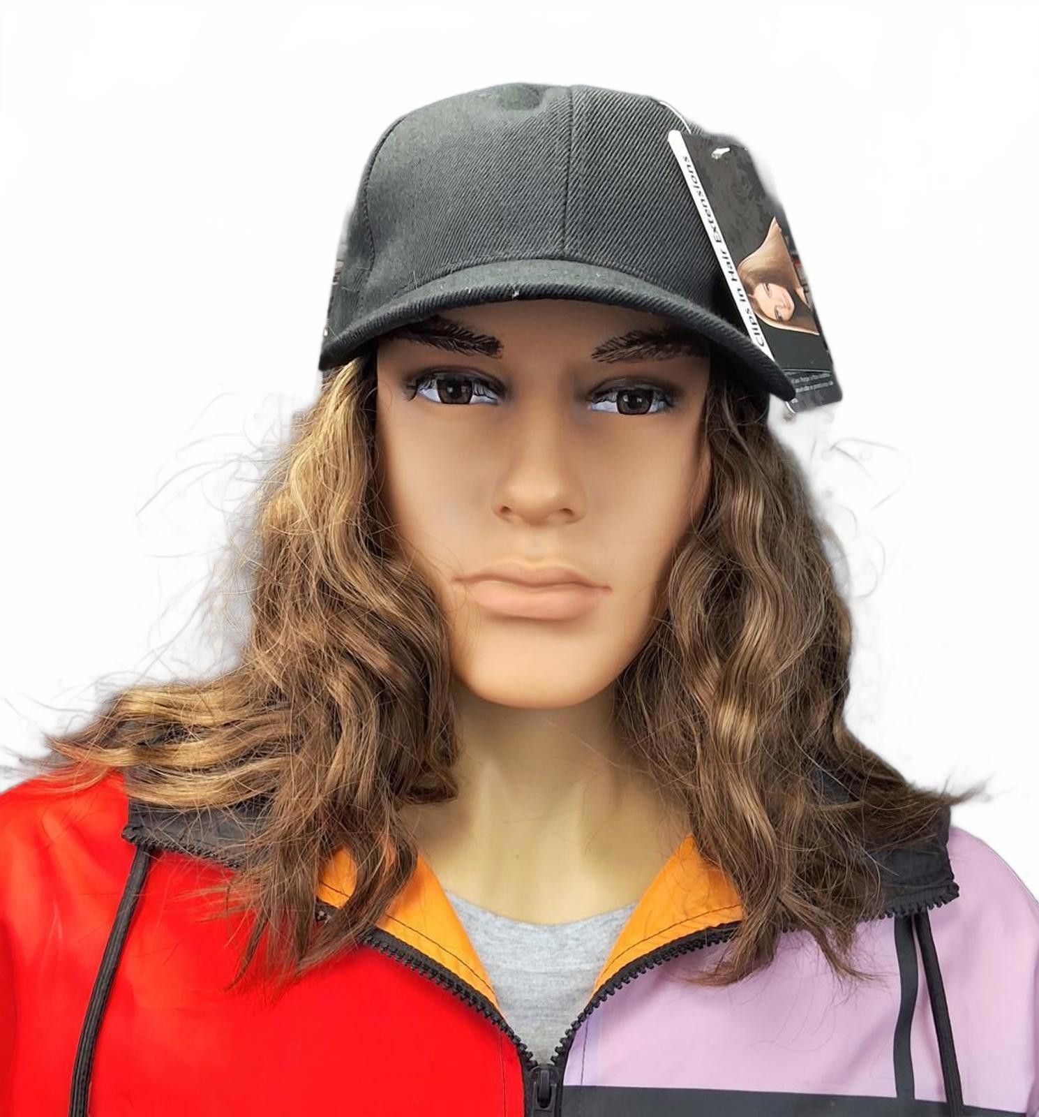 Unknown London Stylish Black Baseball Cap with Attached Wig Size ONE SIZE - 3 Thumbnail