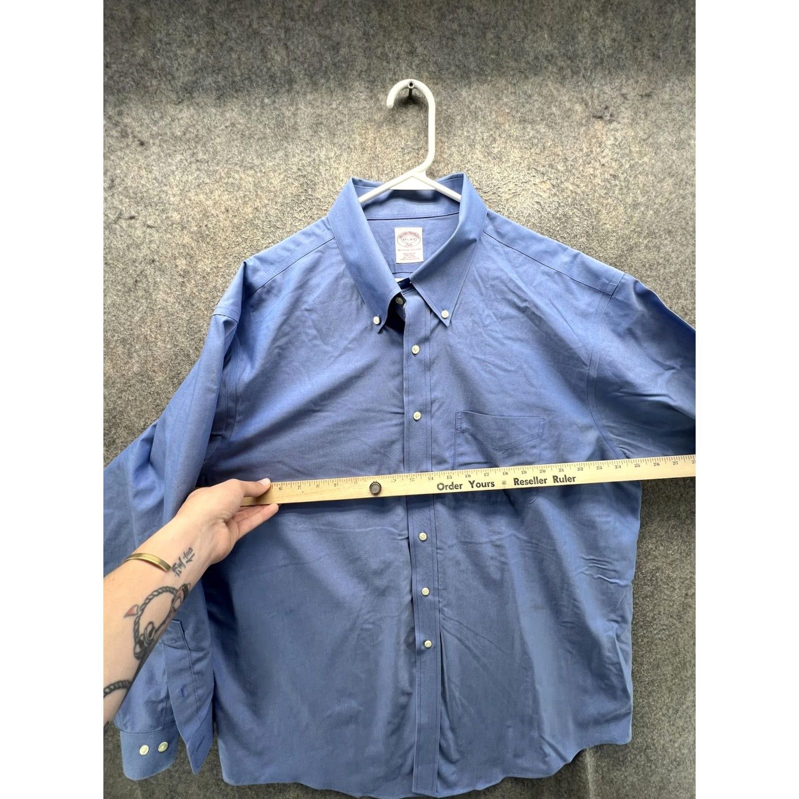 Brooks Brothers Brooks Brothers Dress Shirt Mens 17.5 4/5 Blue Solid Regular Fit 346 Non Iron Size 48R - 5 Thumbnail